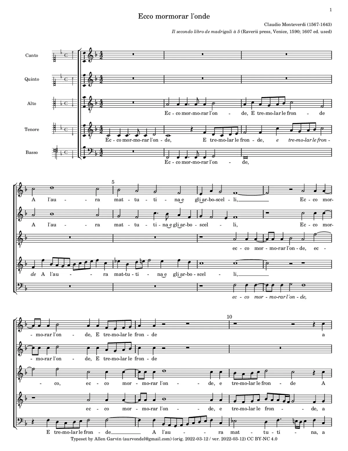 Ecco mormorar l’onde - Page 1