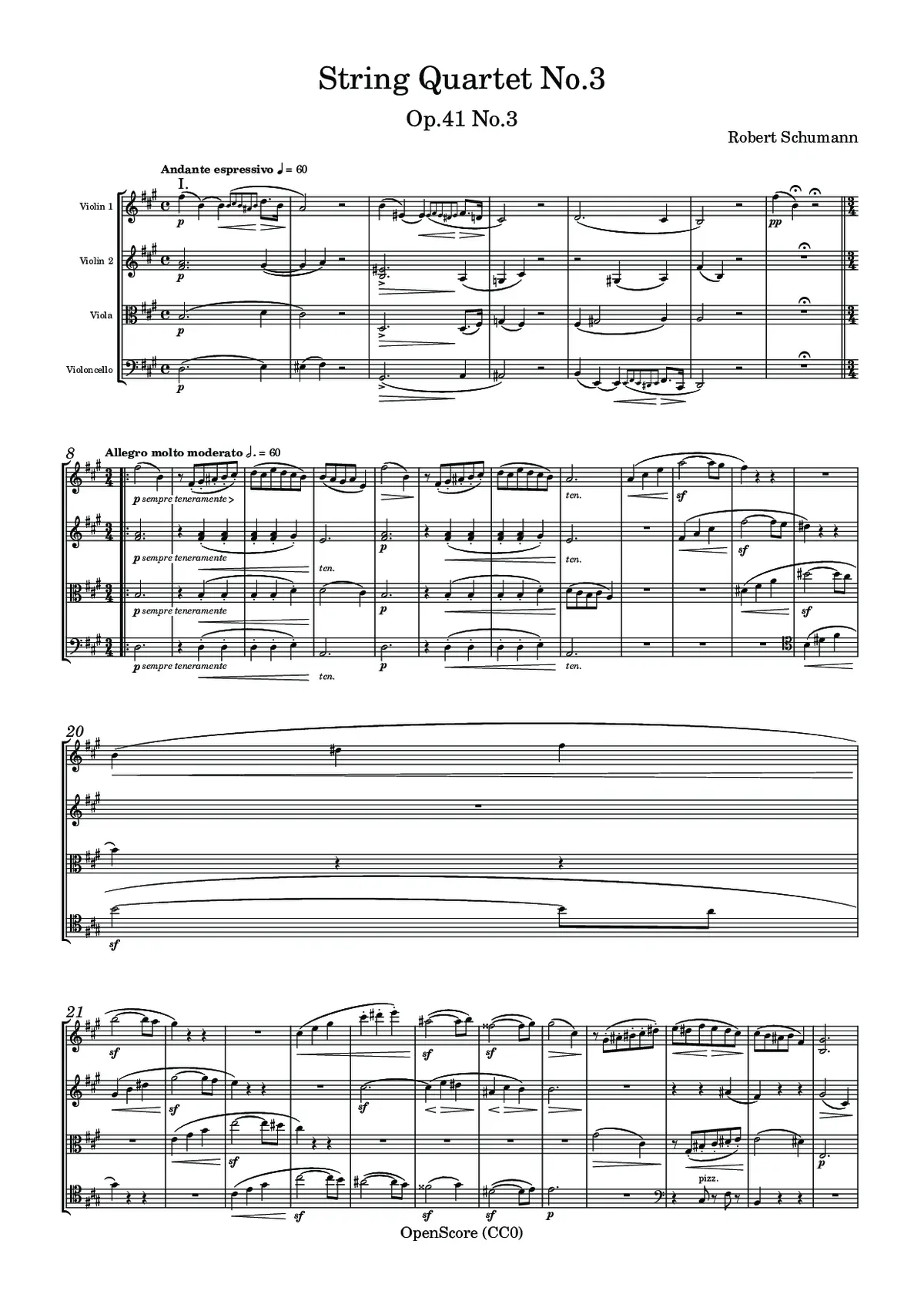 String Quartet No.3, Op.41 No.3 - Page 1
