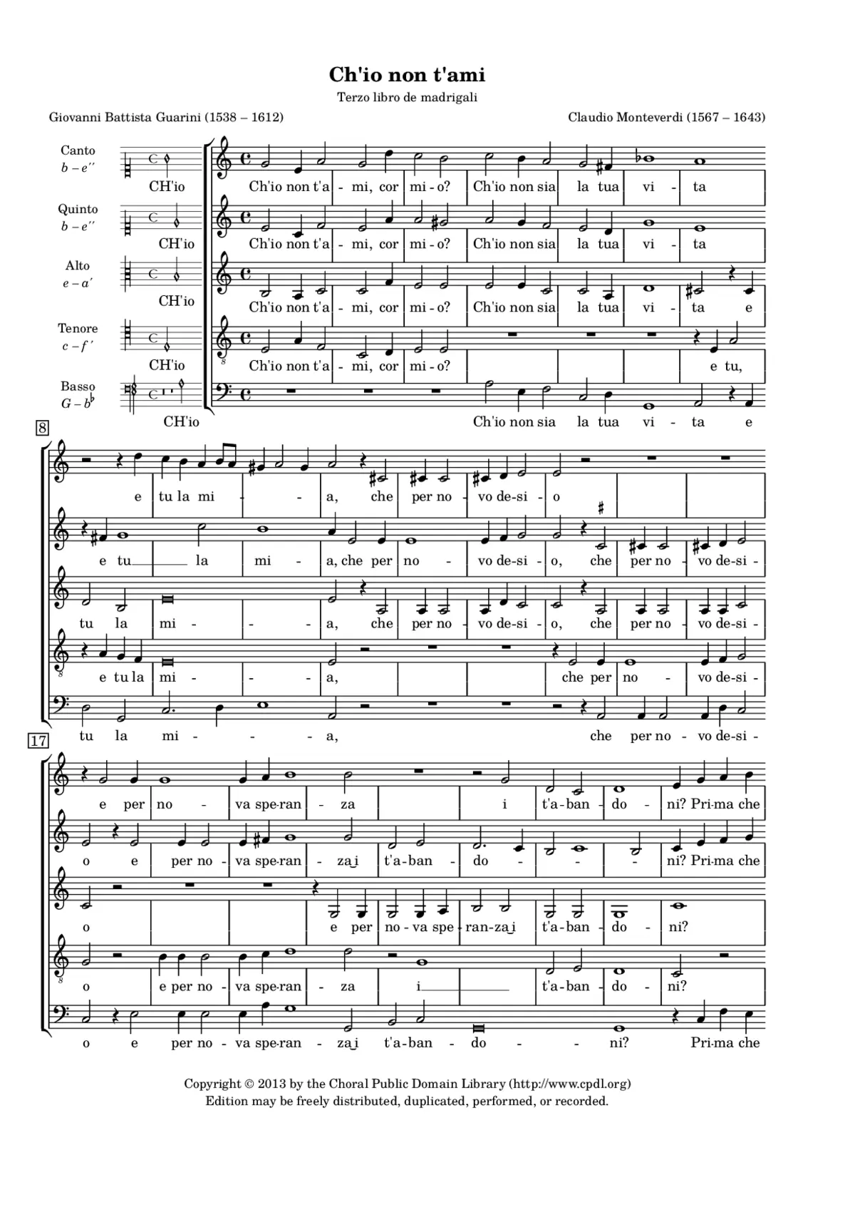 Ch'io non t'ami, cor mio - Page 1