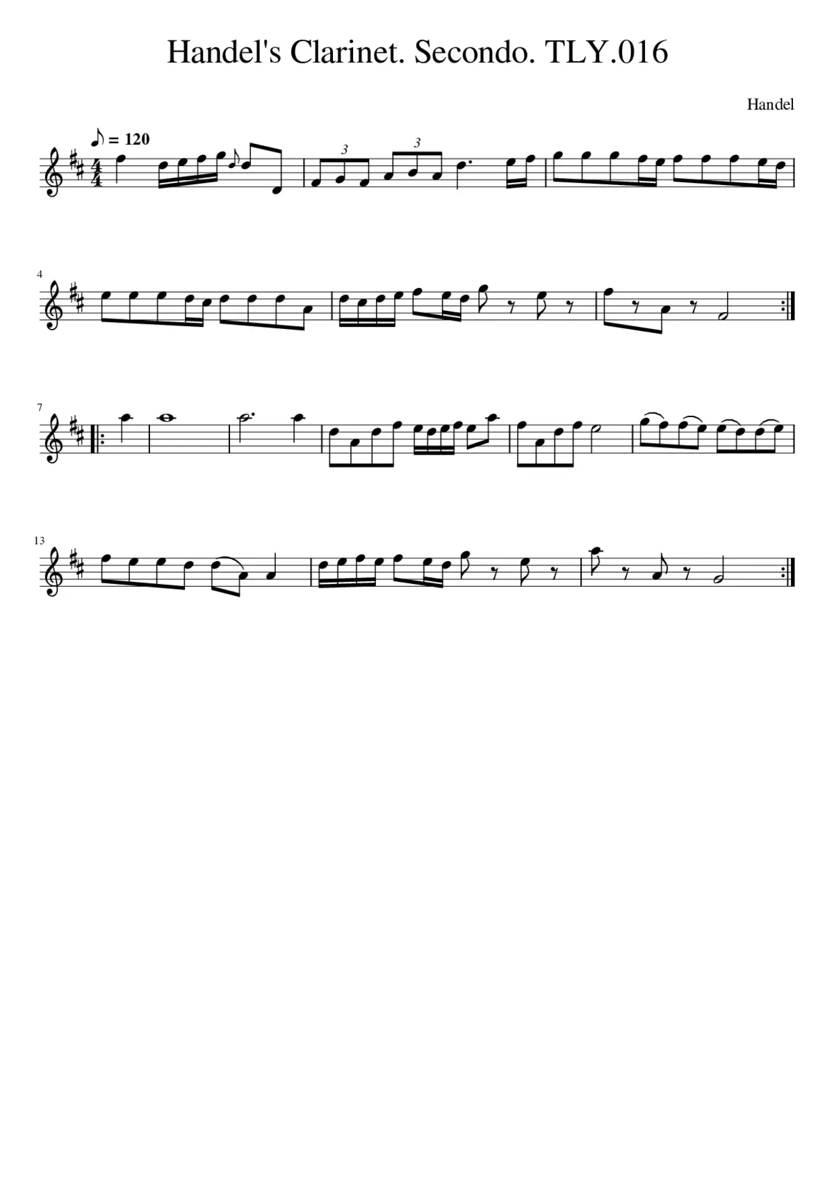 Handel's Clarinet. Secondo. TLY.016 - Page 1