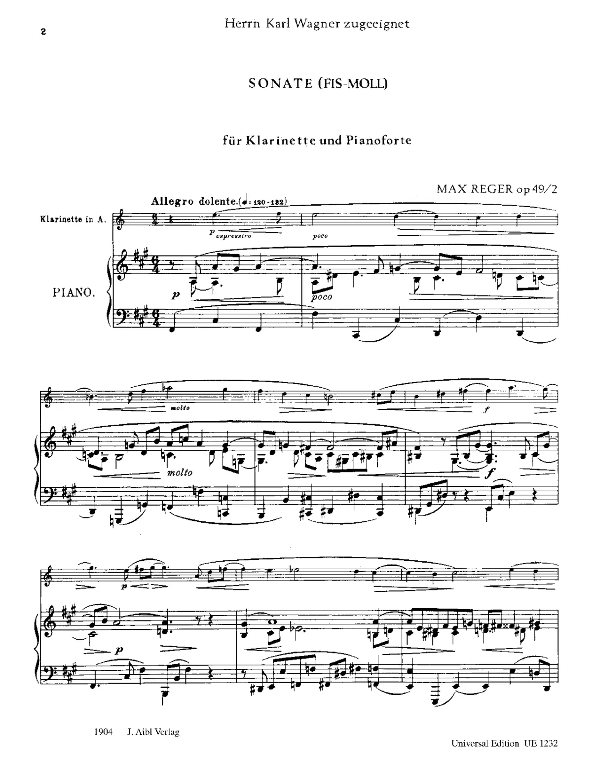 2 Sonatas for Clarinet, Op.49 - Page 1