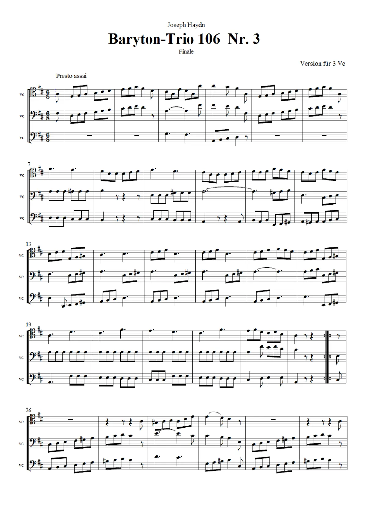 Baryton Trio in D major, Hob.XI:106 - Page 1