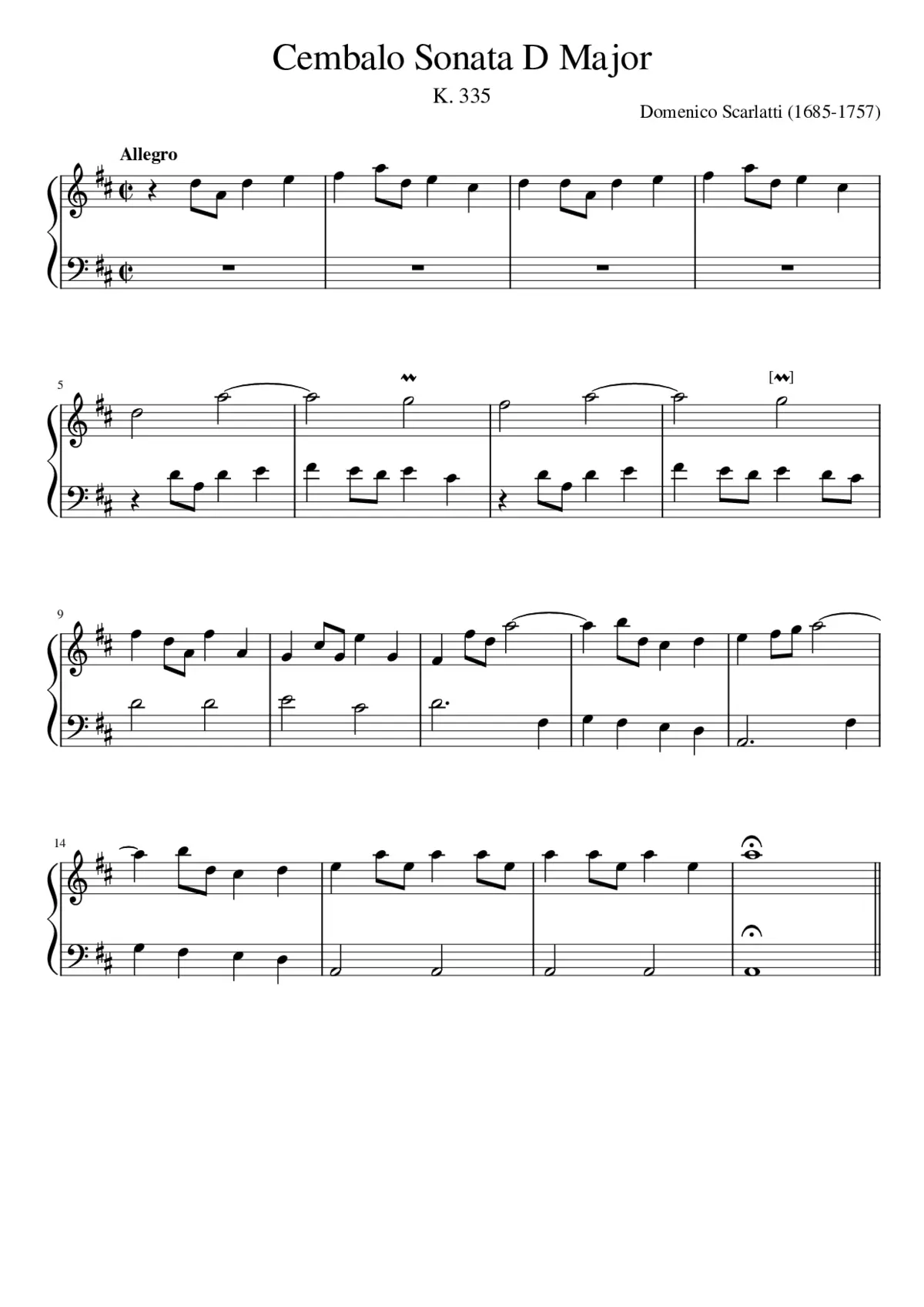 Keyboard Sonata in D major K.335 - Page 1