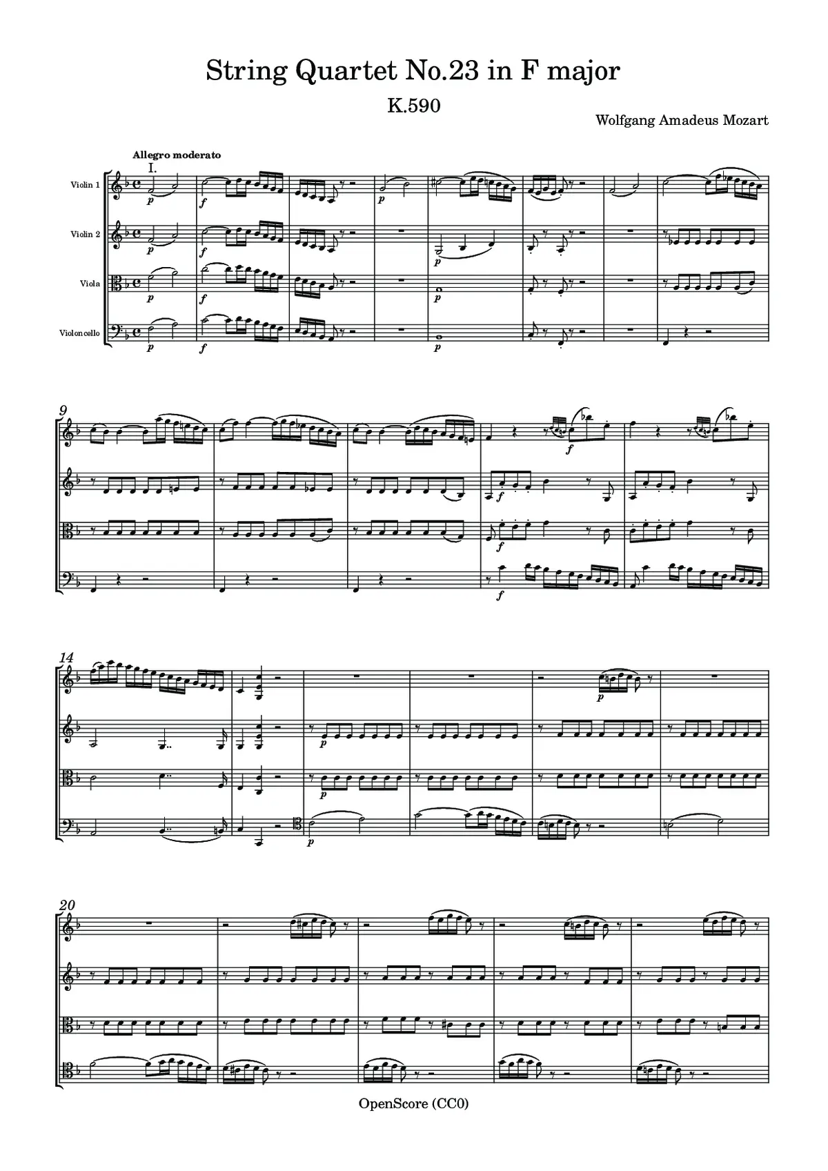 String Quartet No.23 in F major, K.590 - Page 1