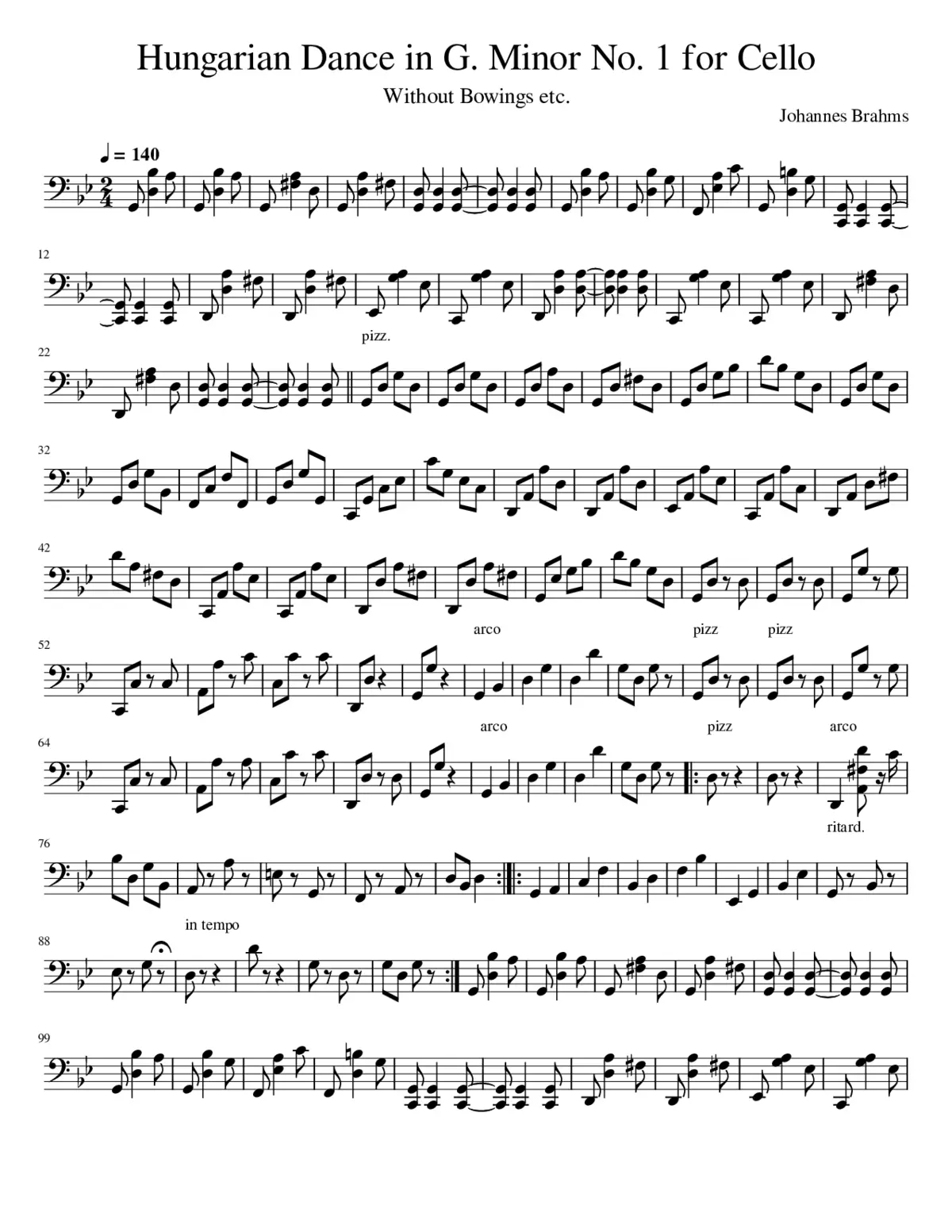 Hungarian Dance in G. Minor No. 1 for Cello - Page 1
