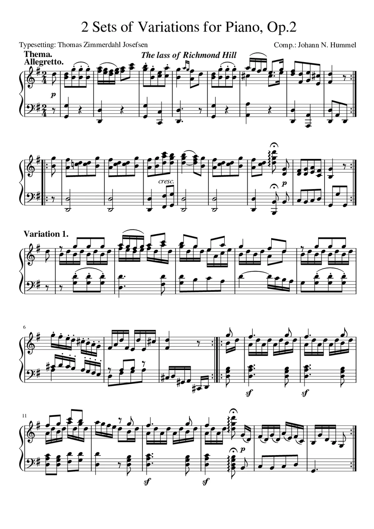 2 Sets of Variations for Piano - Page 1