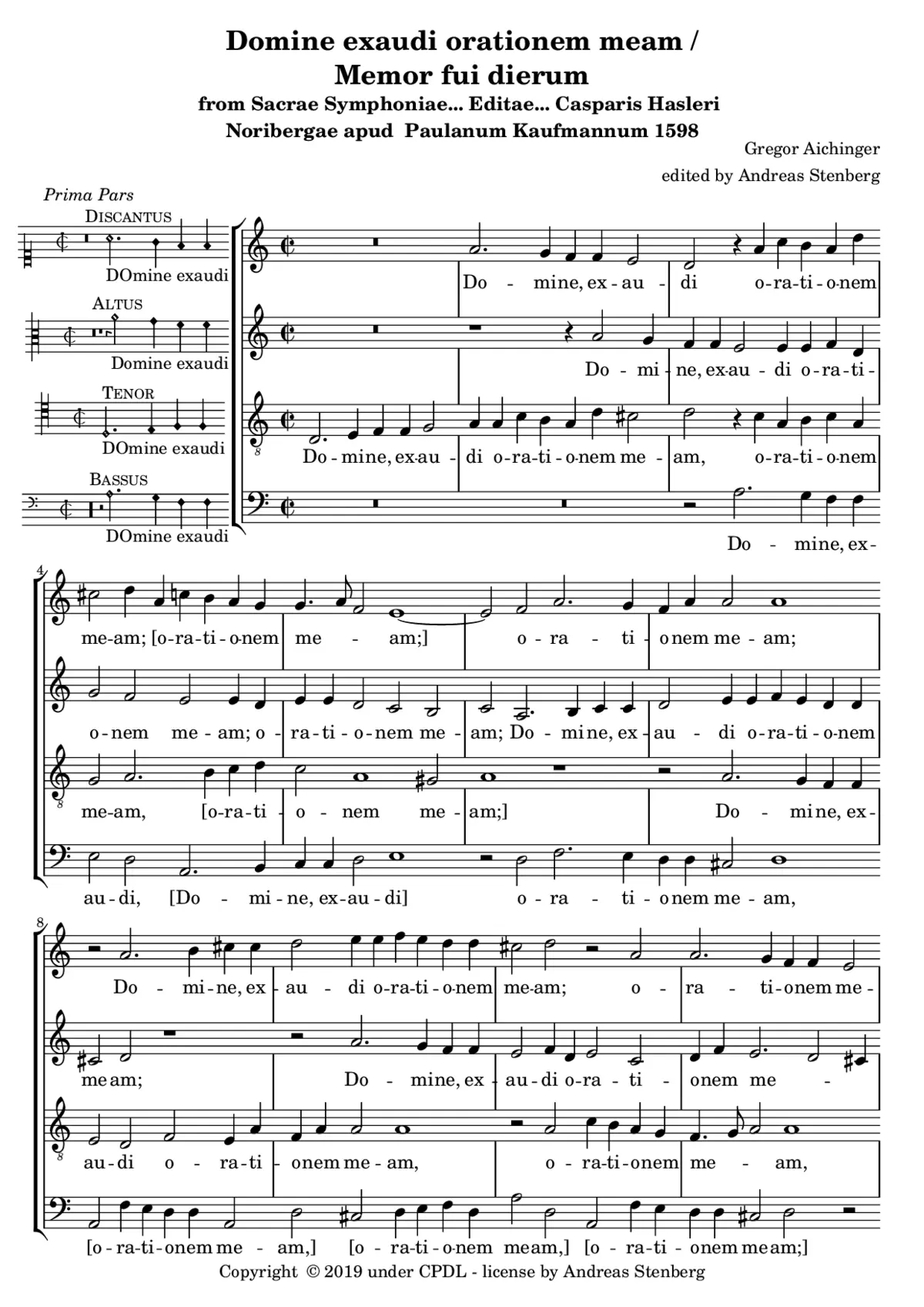 Domine exaudi orationem meam / Memor fui dierum - Page 1