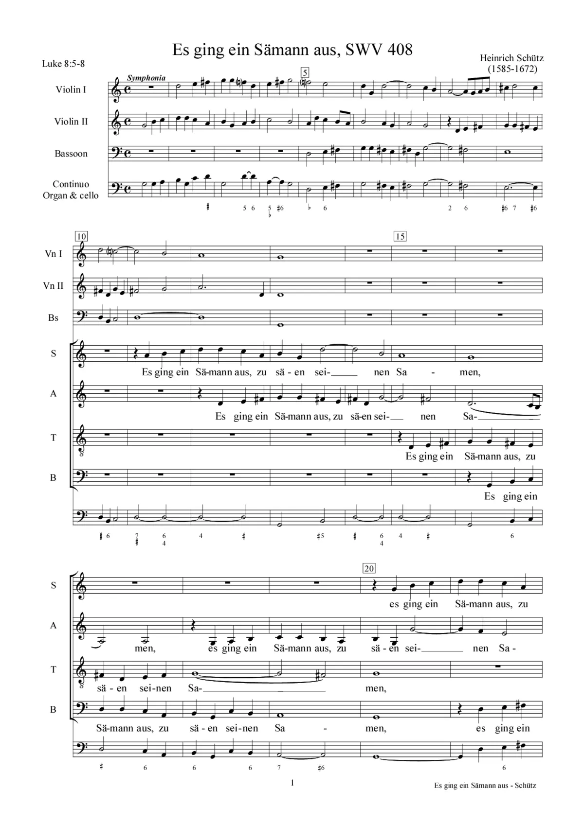 Es ging ein Sämann aus zu säen, SWV 408 - Page 1
