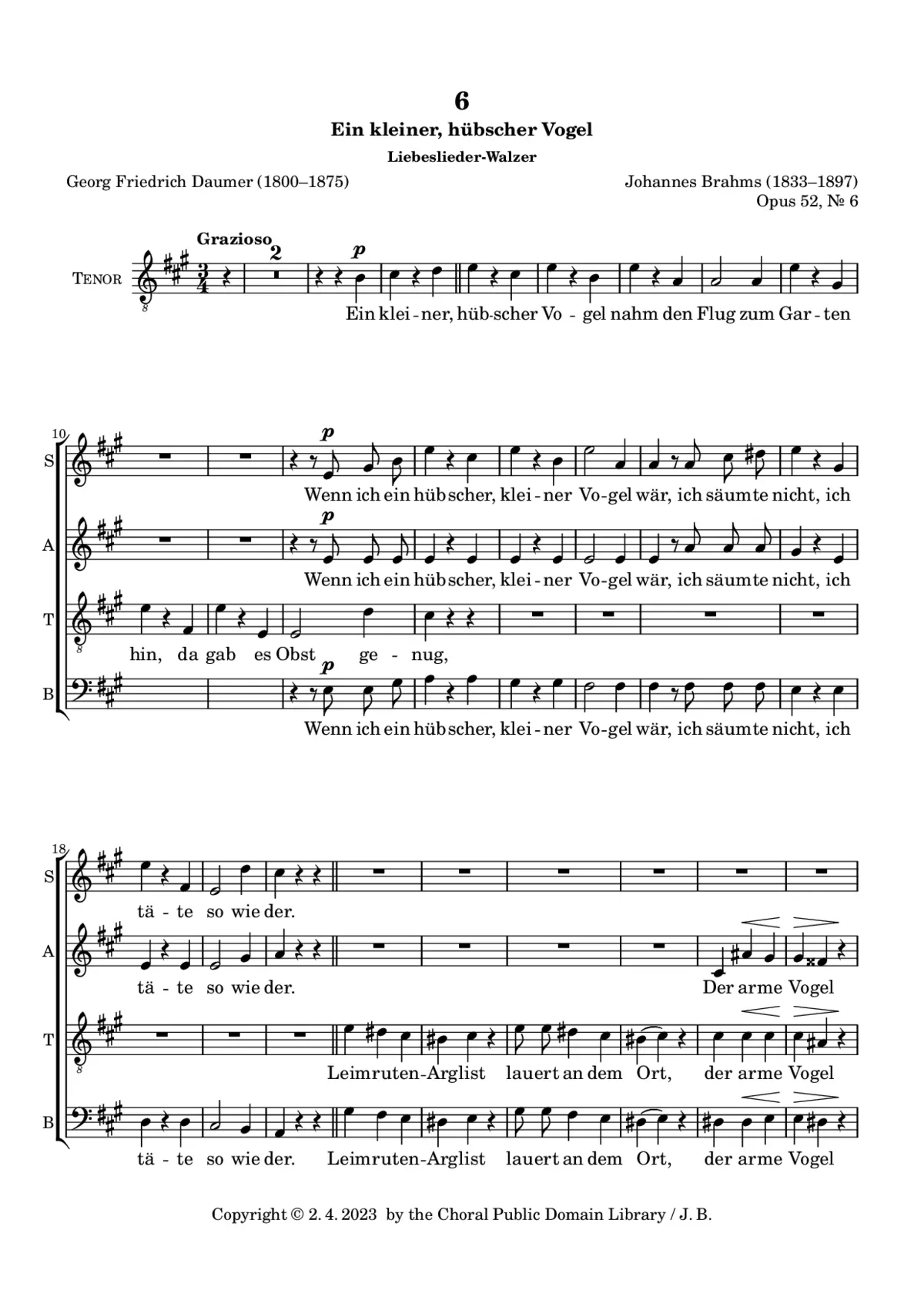 Ein kleiner, hübscher Vogel, Op. 52, No. 6 - Page 1