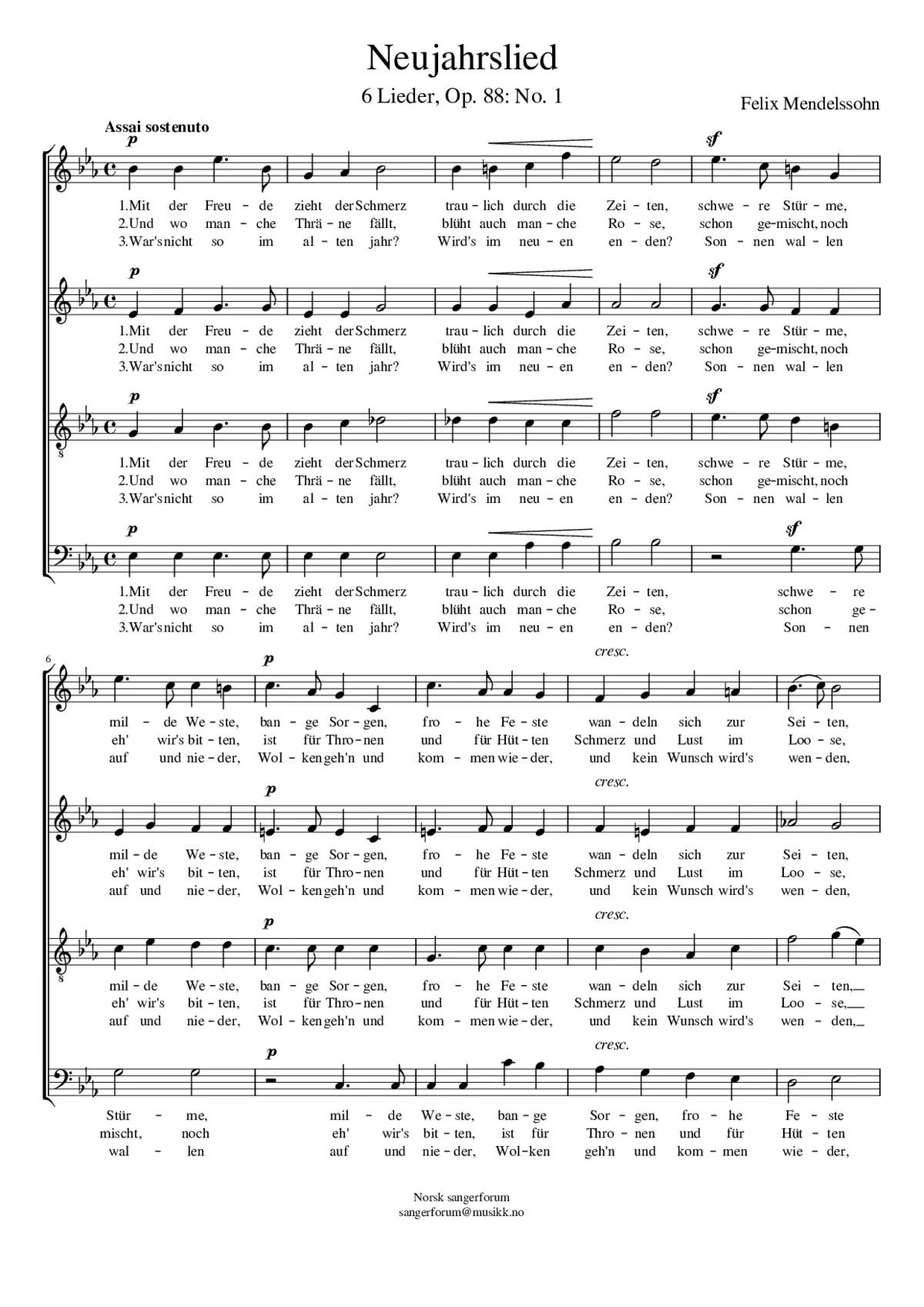 Neujahrslied Op. 88 No. 1 - Page 1