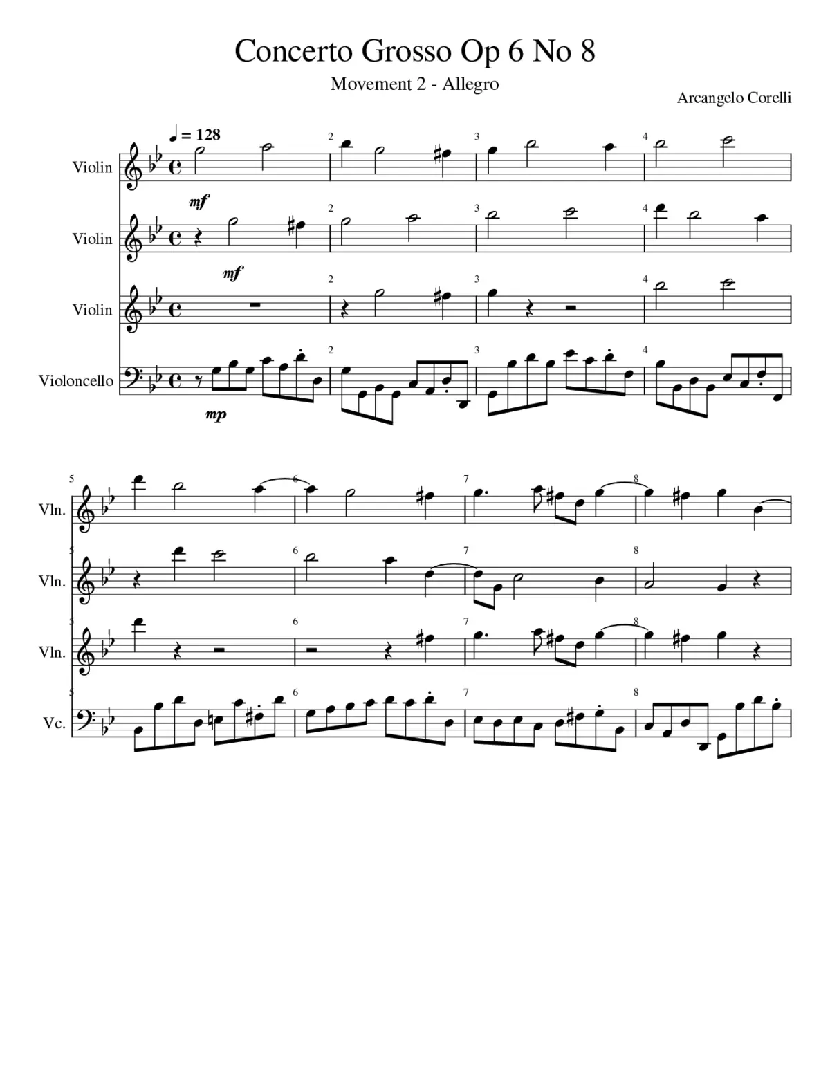 Concerto Grosso Op 6 No 8 Movement 2 - Page 1