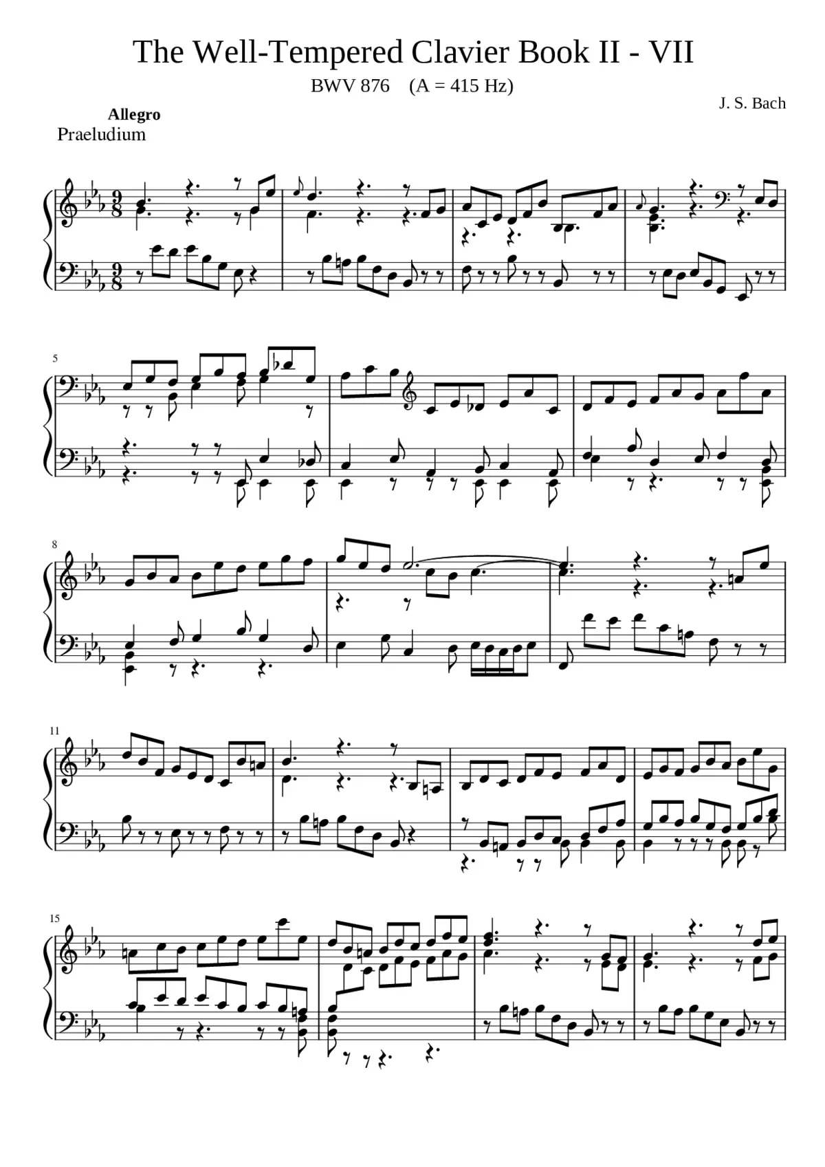 Prelude and Fugue in E-flat major BWV 876 - Page 1