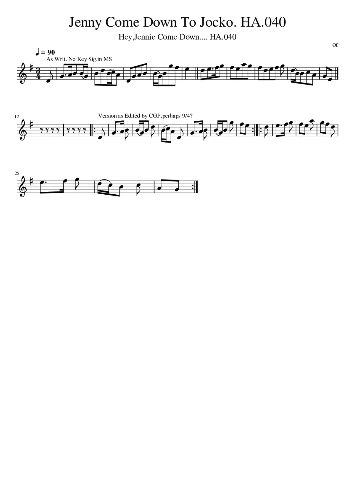 Jenny Come Down To Jocko. HA.040 - Page 1