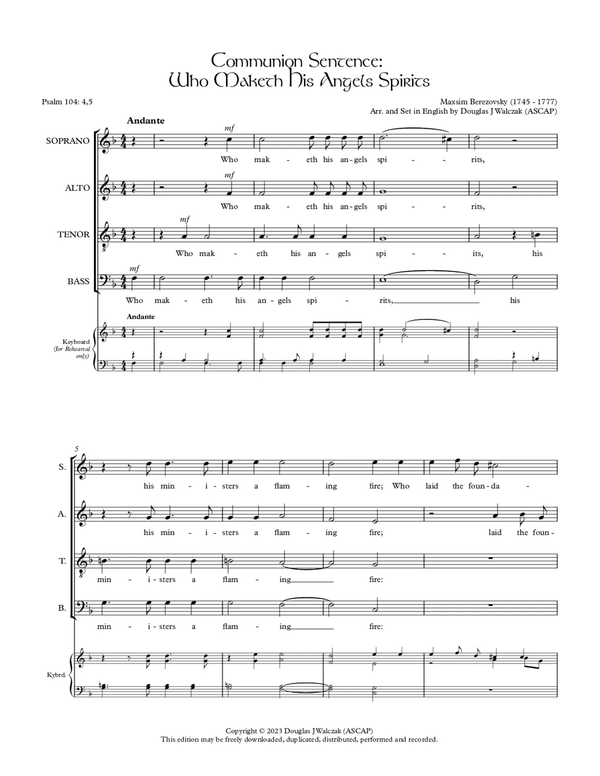Communion Sentence: Who maketh his angels spirits - Page 1