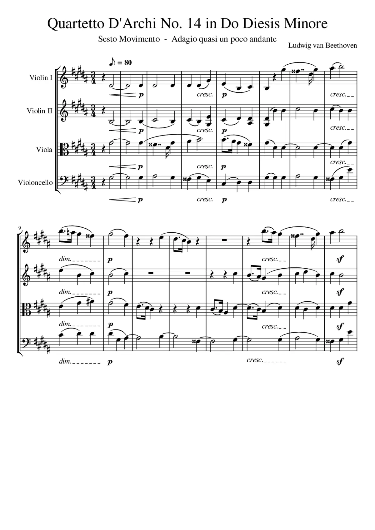 Quartetto D Archi No 14 in Do Diesis Minore - Page 1