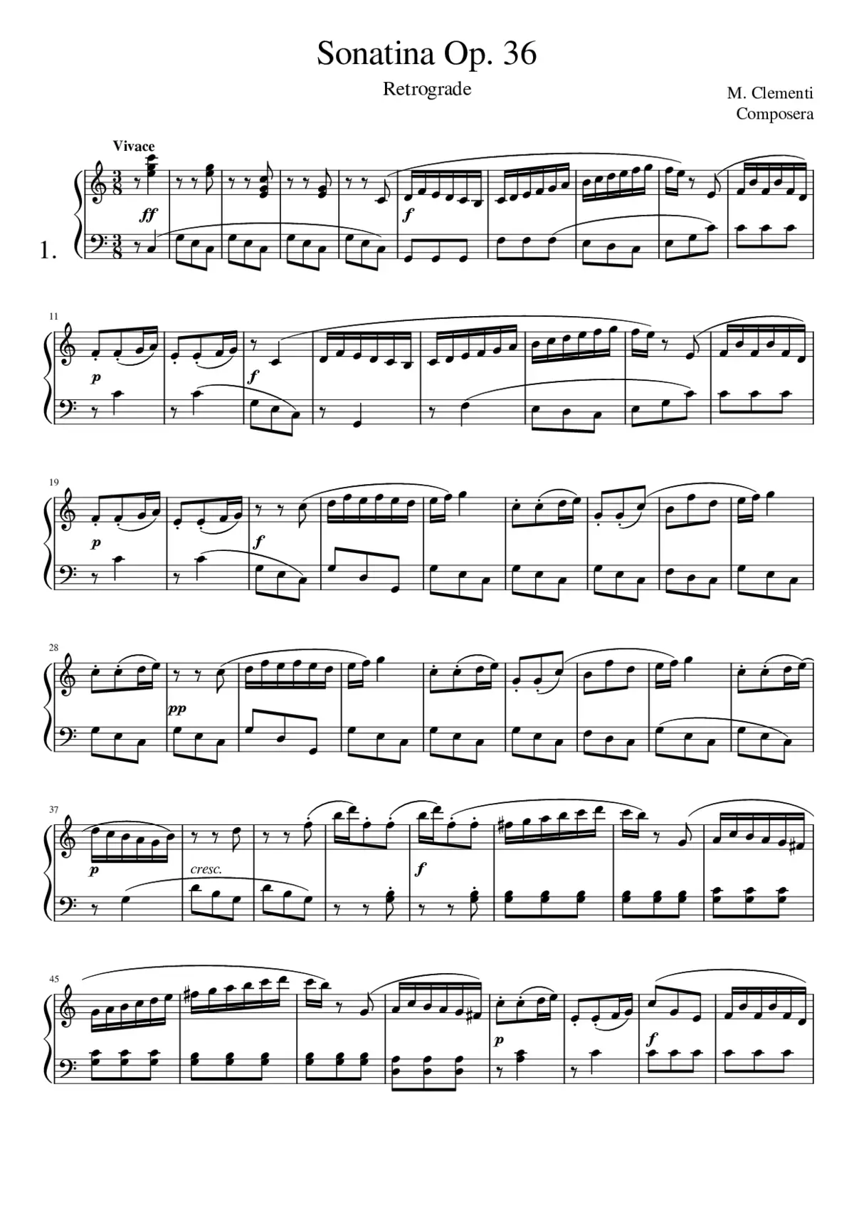 Clementi Sonatina Op. 36 no. 1 retrograde version - Page 1