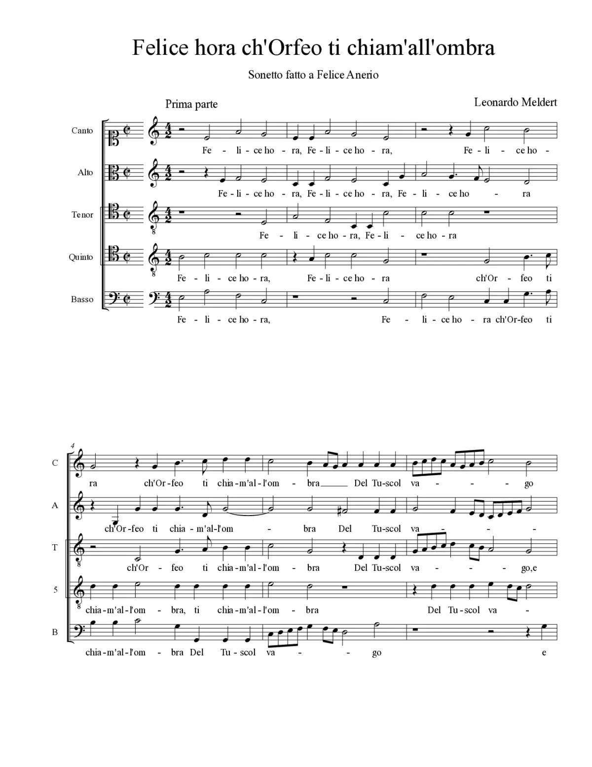 Felice hora ch'Orfeo ti chiam'all'ombra - Page 1