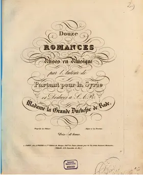 12 Romances dedicated to Stéphanie de Beauharnais