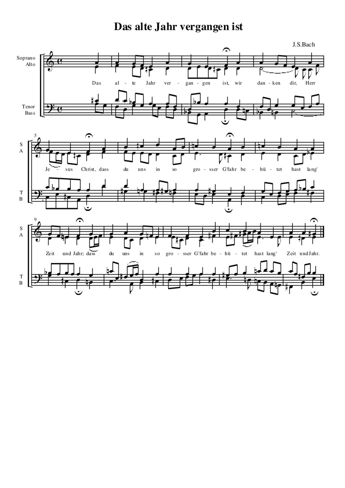 Das alte Jahr vergangen ist (Chorale), BWV 288 - Page 1
