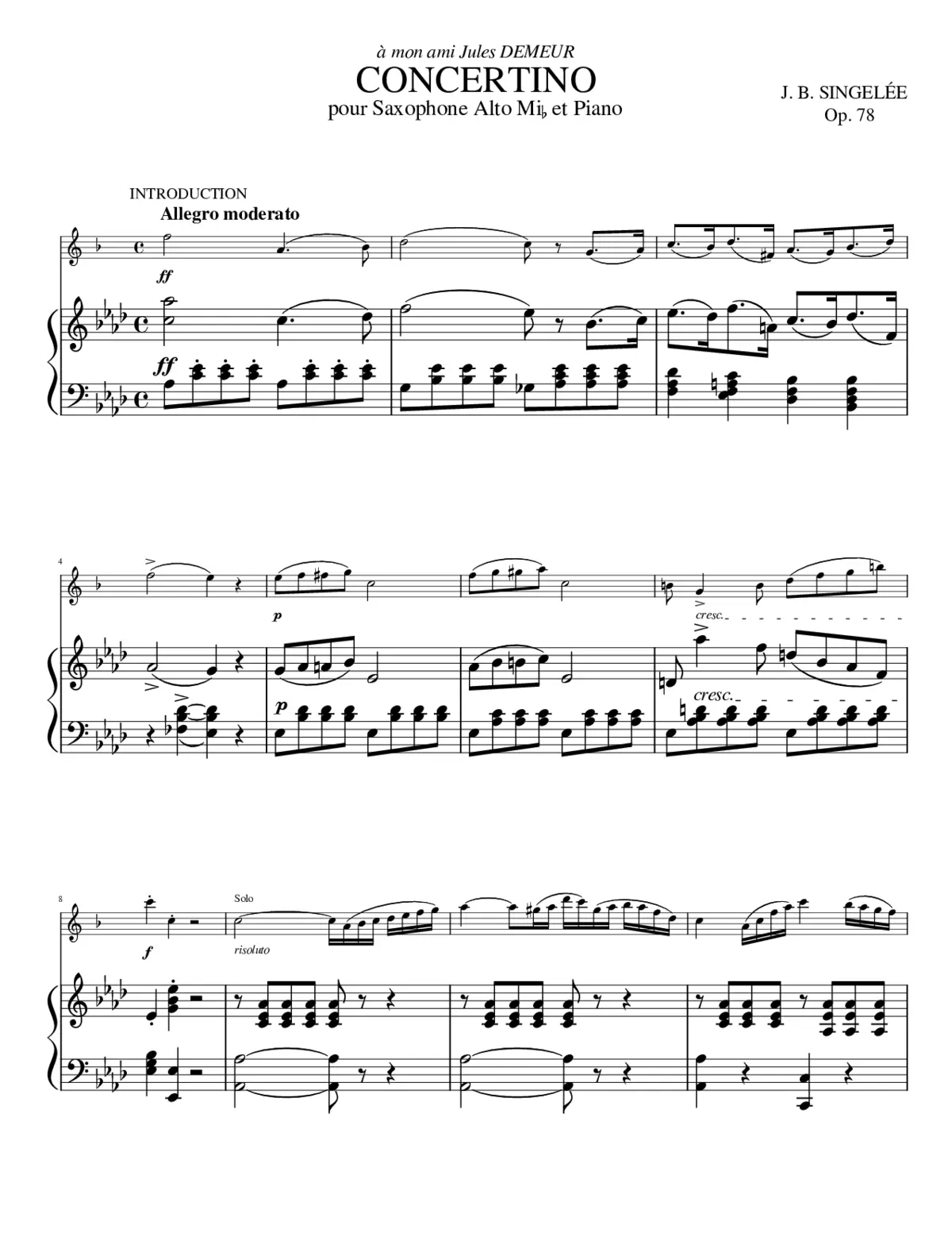 Cincertino pour Saxophone Alto Mib et Piano - Page 1