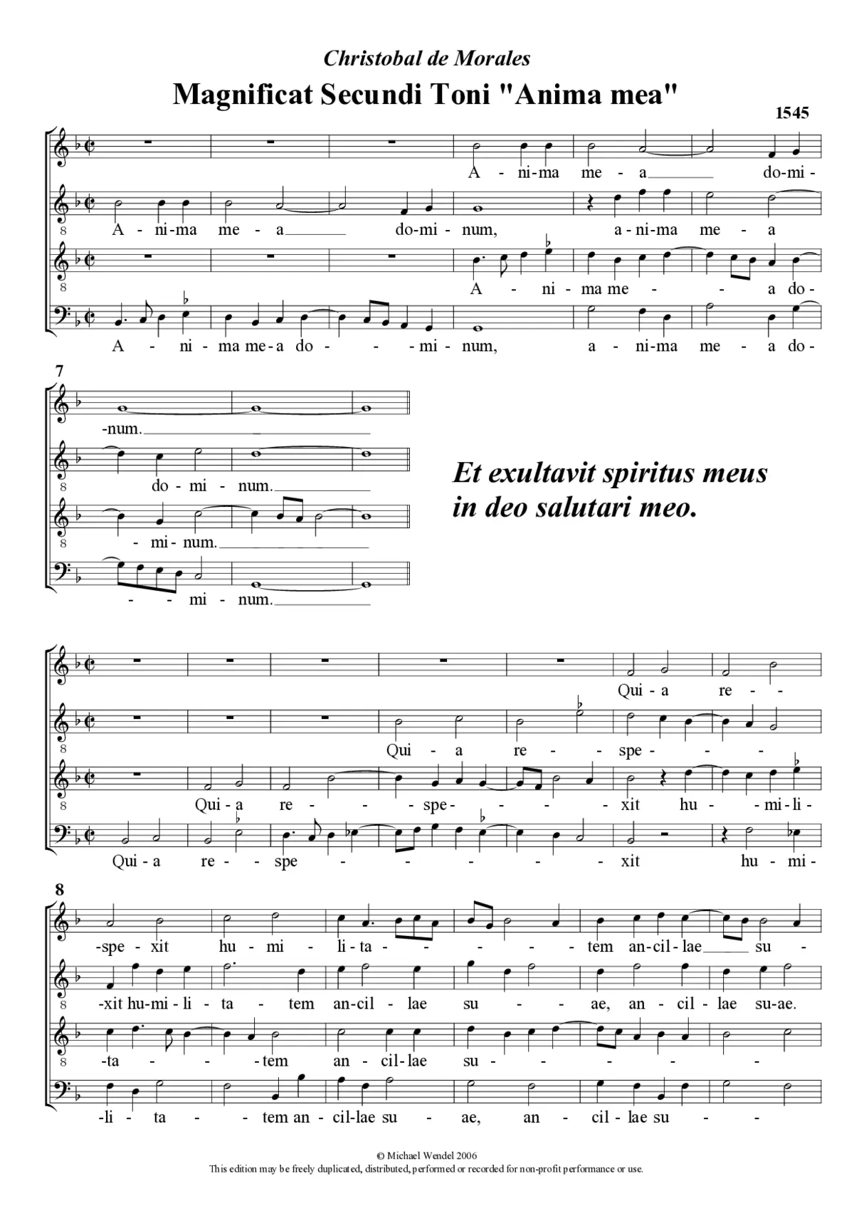 Magnificat Secundi Toni 'Anima mea' - Page 1