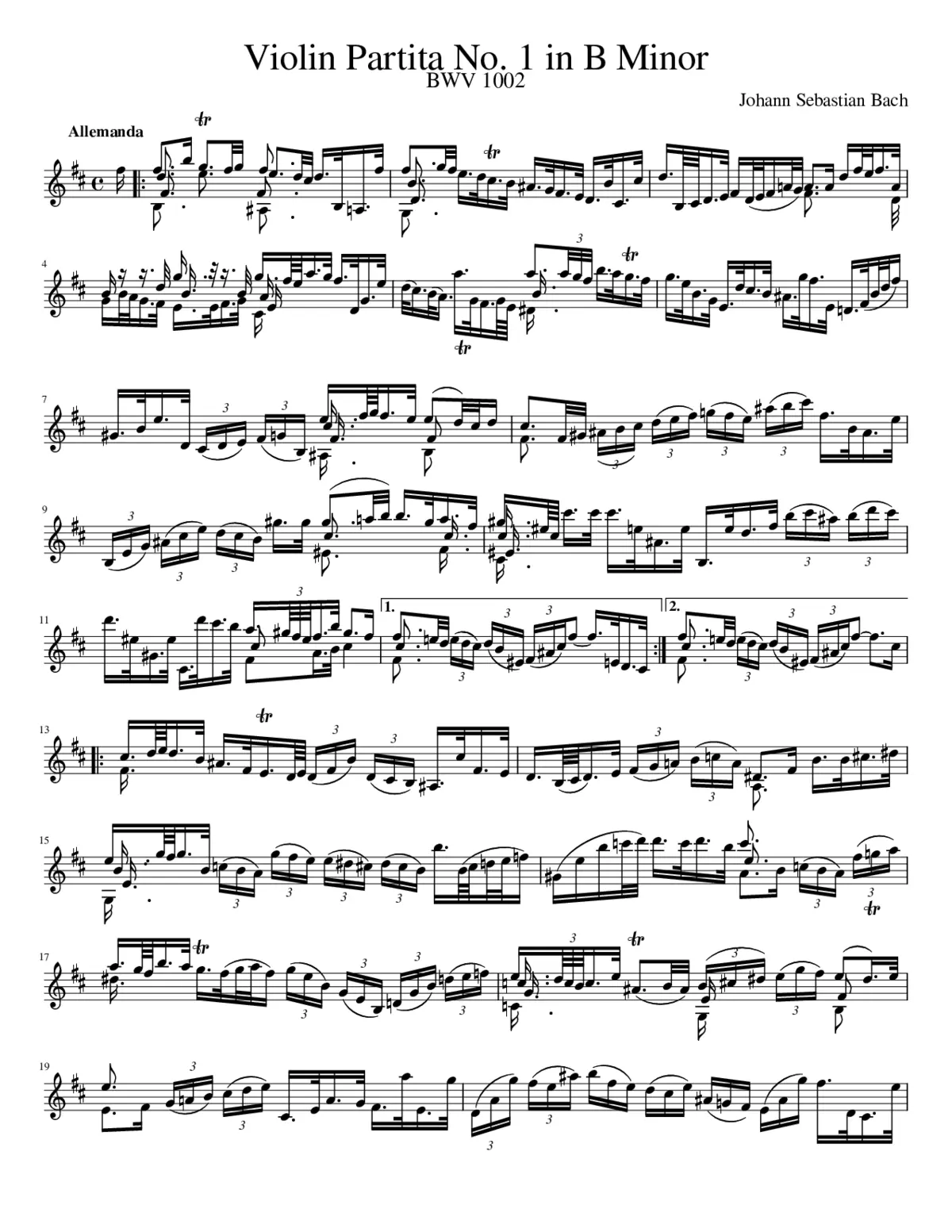 Violin Partita No.1 in B minor BWV 1002 - Page 1