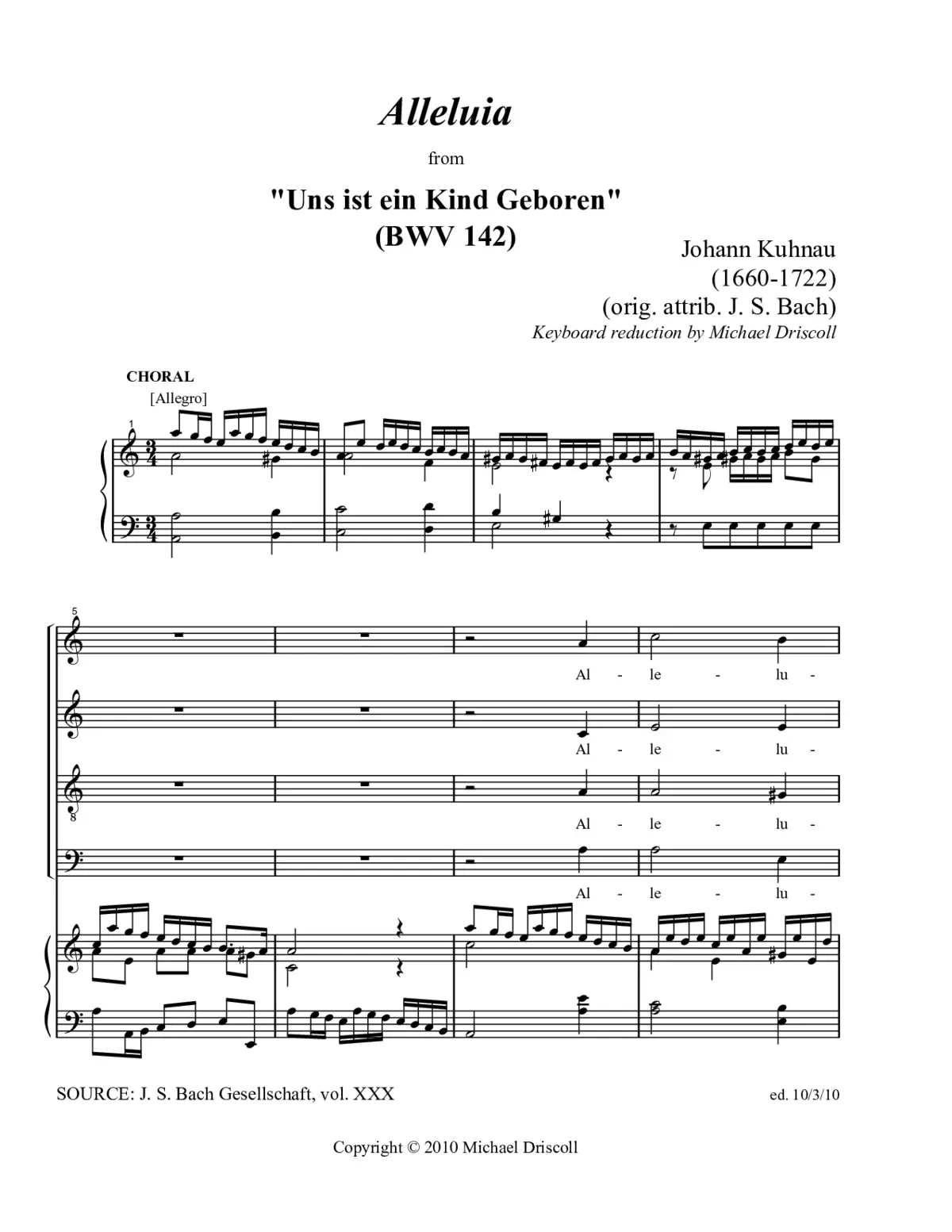 Alleluia (BWV 142 - Uns ist ein Kind geboren) - Page 1