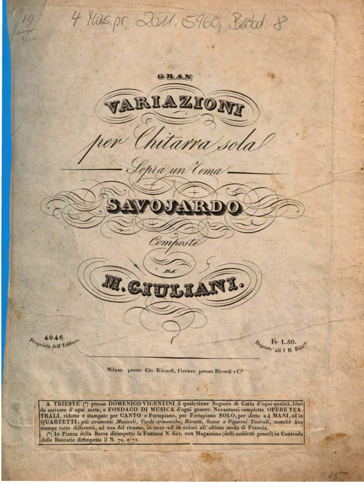 Gran Variazioni per Chitarra sola sopra un tema Savojardo - Page 1