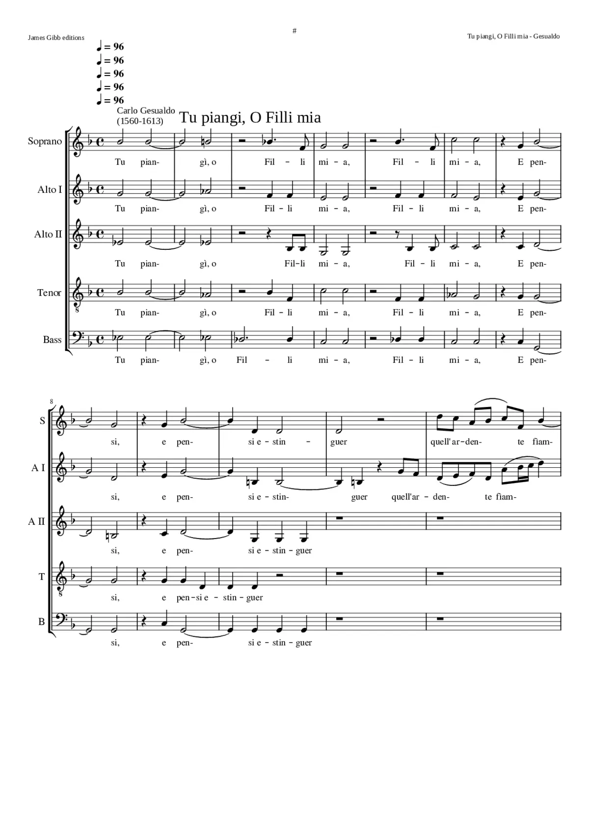 Tu piangi o Filli mia - Page 1