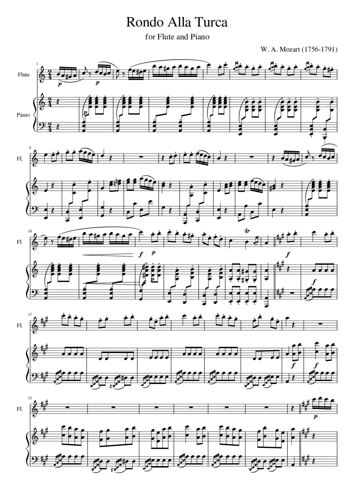 Piano Sonata No. 11 K. 331 (Turkish March) - Page 1