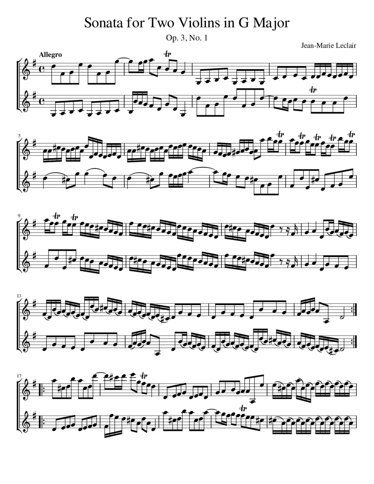 6 Sonatas for 2 Violins Op.3 - Page 1