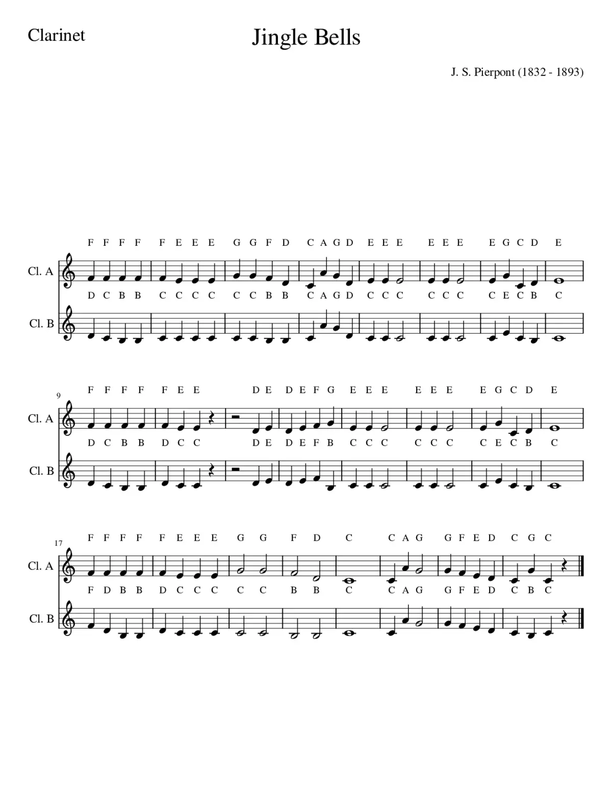 Jingle Bells Clarinet - Page 1