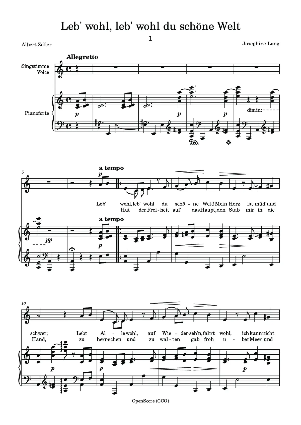 Leb’ wohl, leb’ wohl du schöne Welt - Page 1