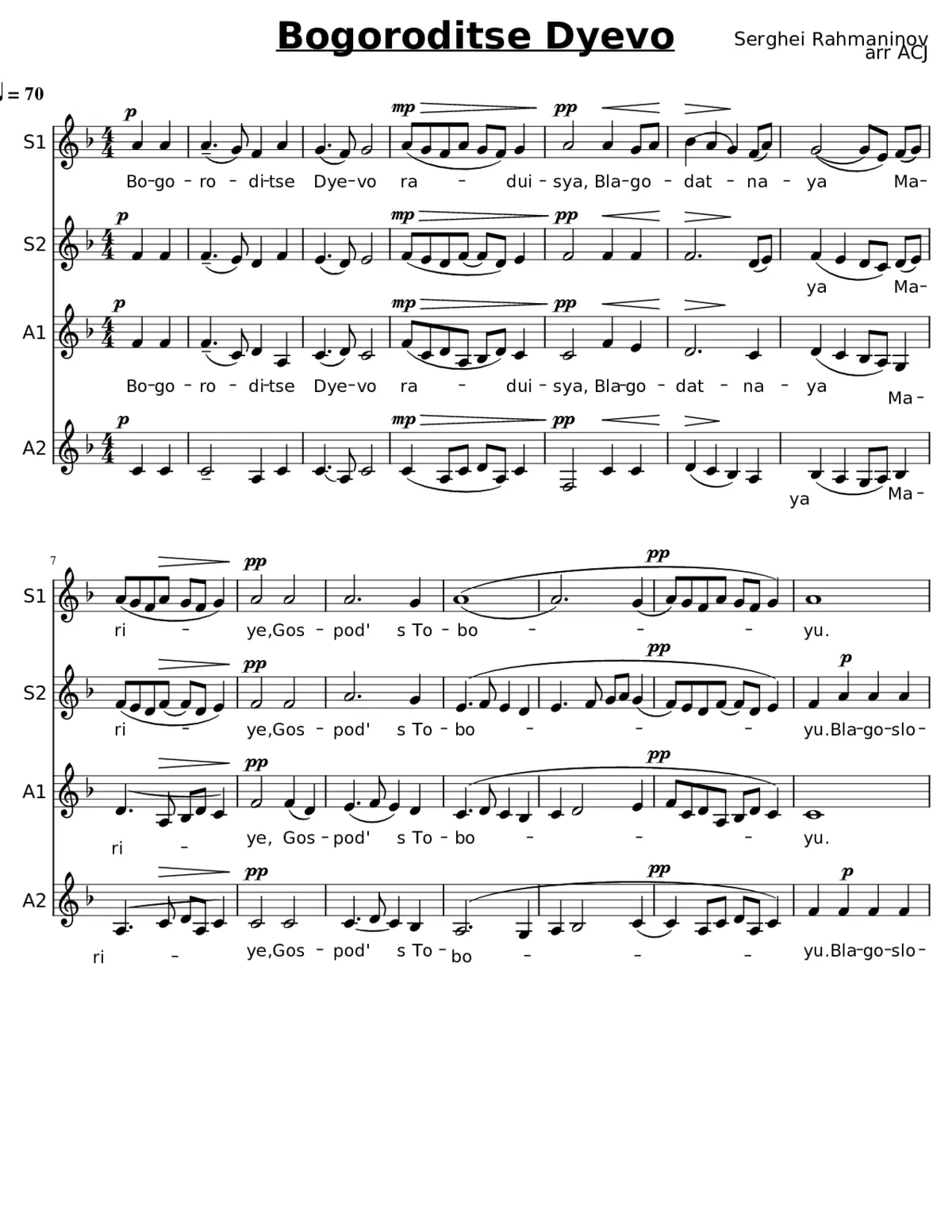 Bogoroditse dievo Serghei Rachmaninov SSAA - Page 1