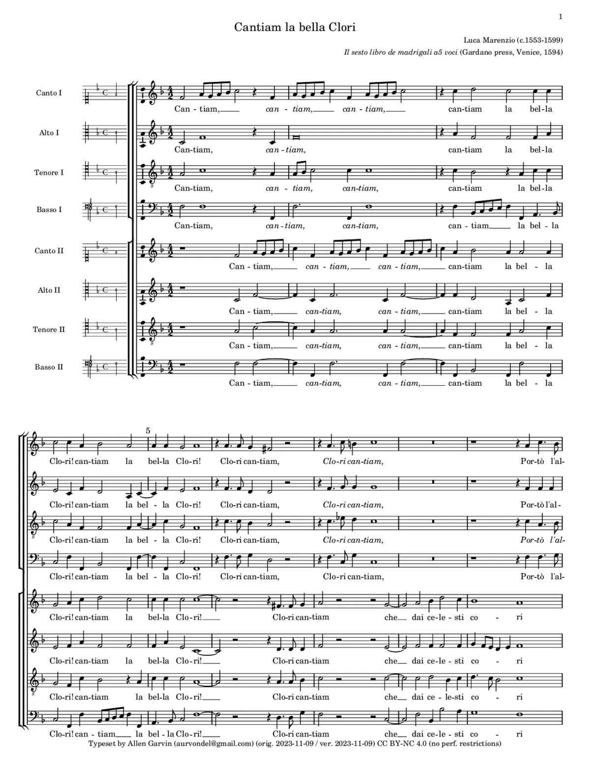 Cantiam la bella Clori - Page 1