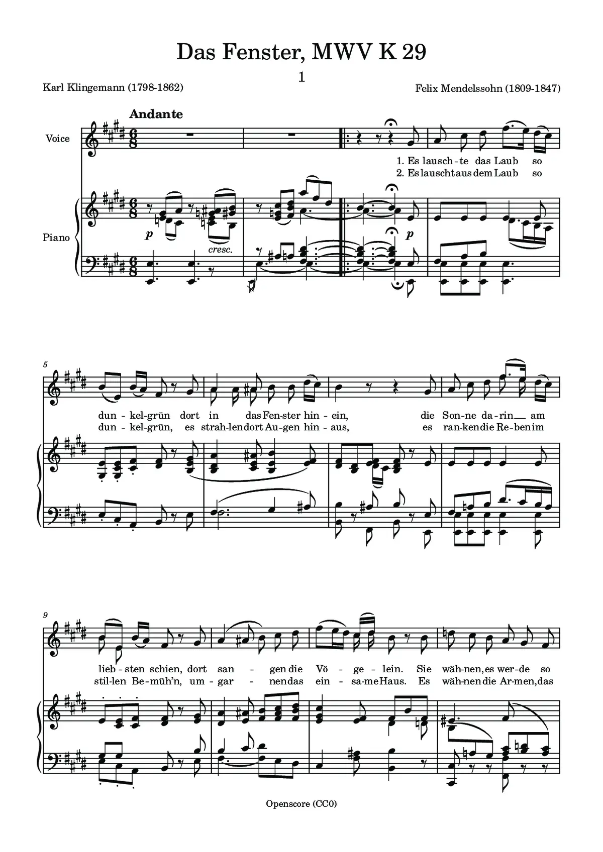 Das Fenster, MWV K 29 - Page 1