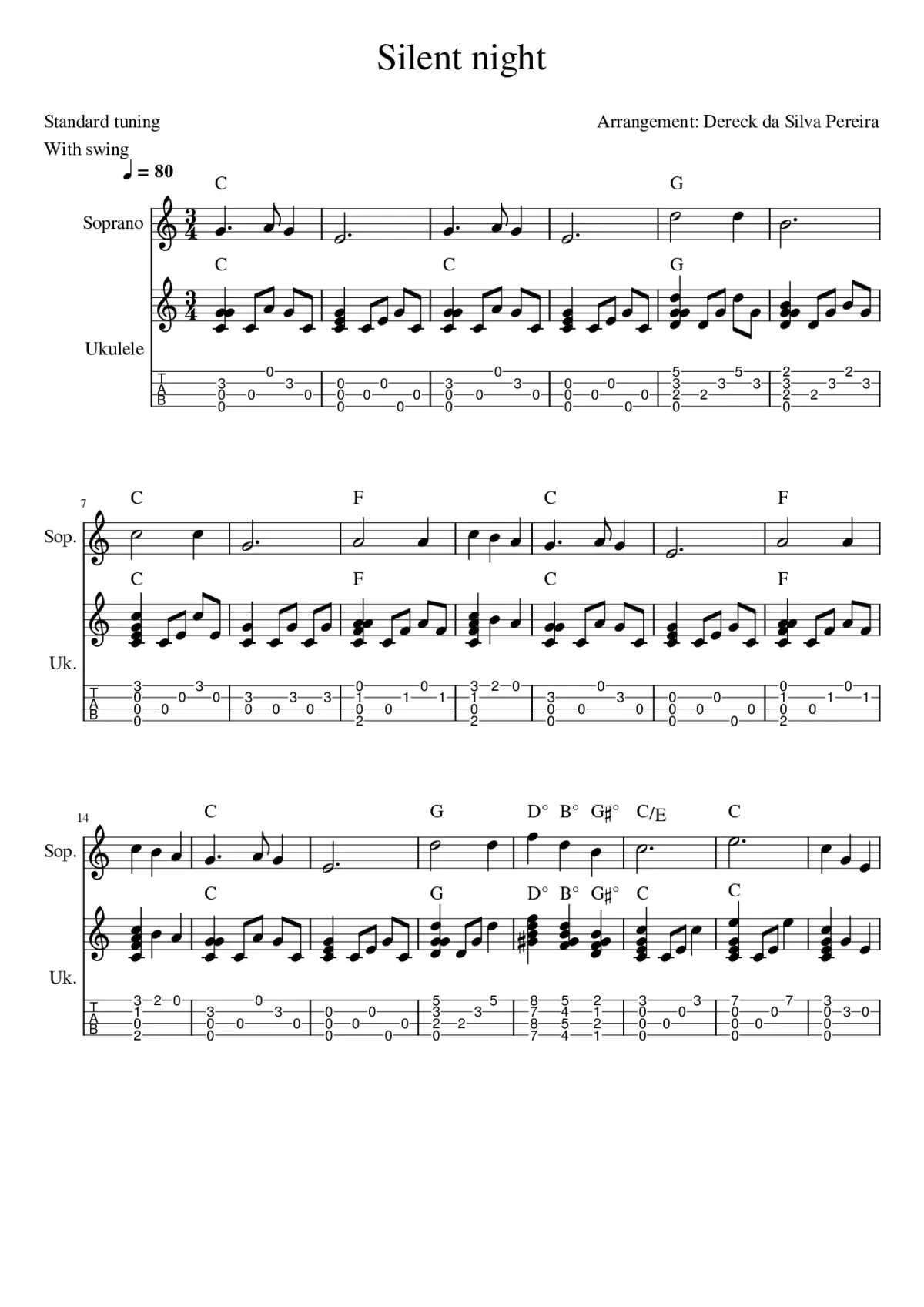 Silent night - Fingerstyle ukulele arrangement by Dereck Dreamer - Page 1