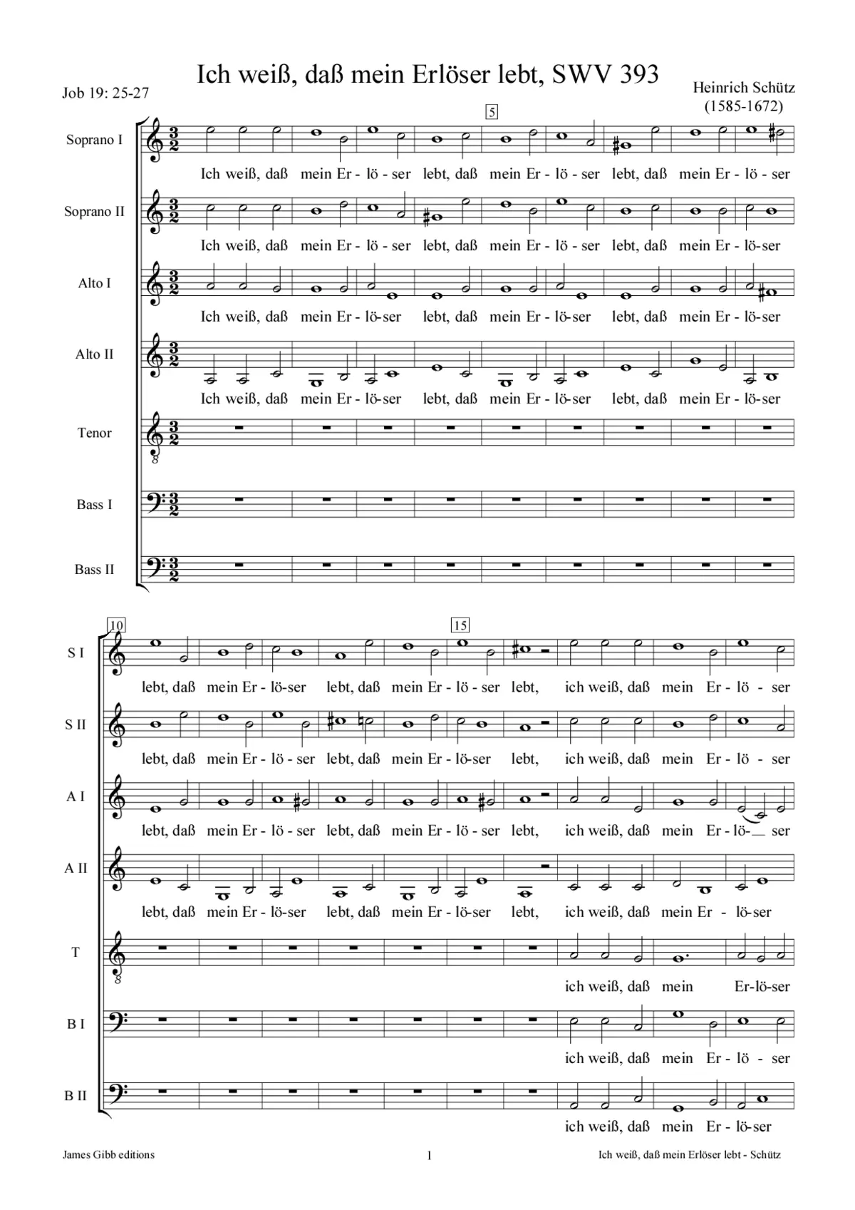 Ich weiß, daß mein Erlöser lebt, SWV 393 - Page 1