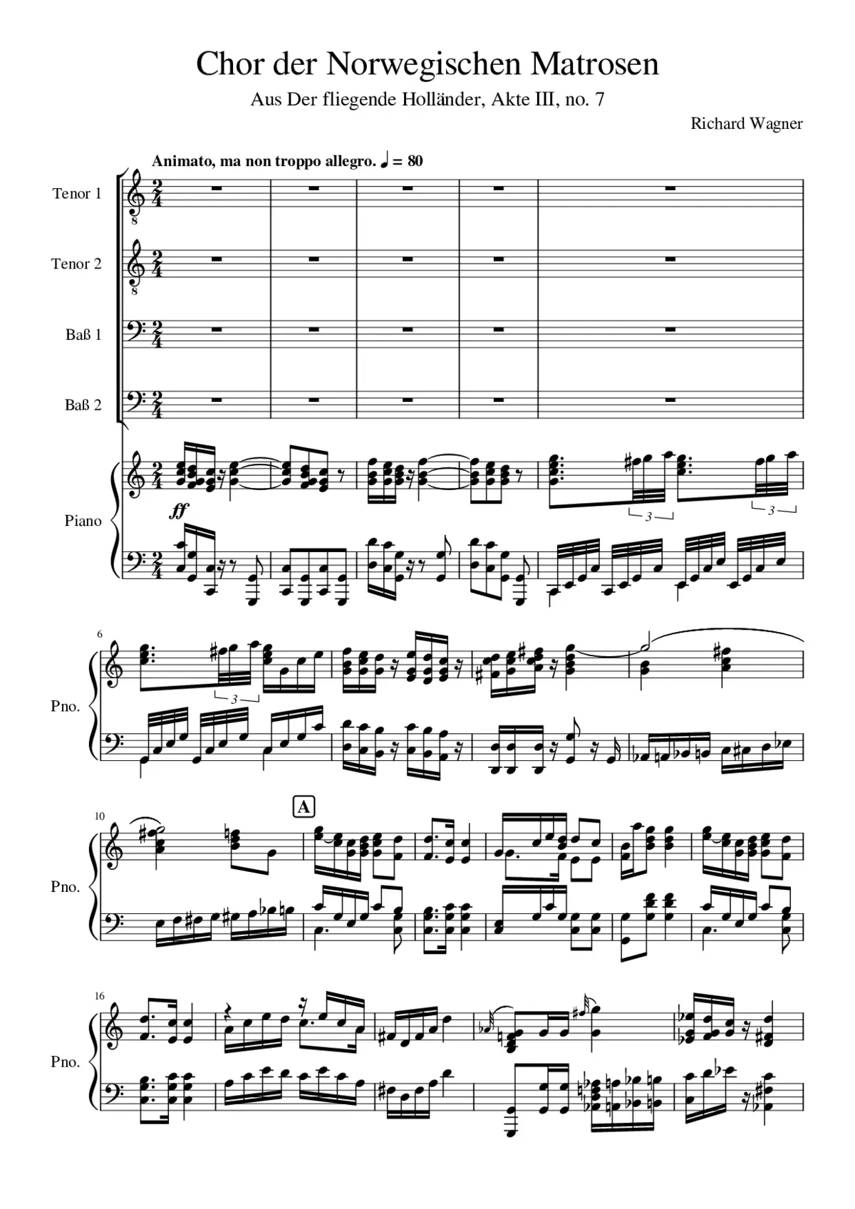 Wagner - Matrosenchor (from Der fliegende Holländer) - Choral study score - Page 1