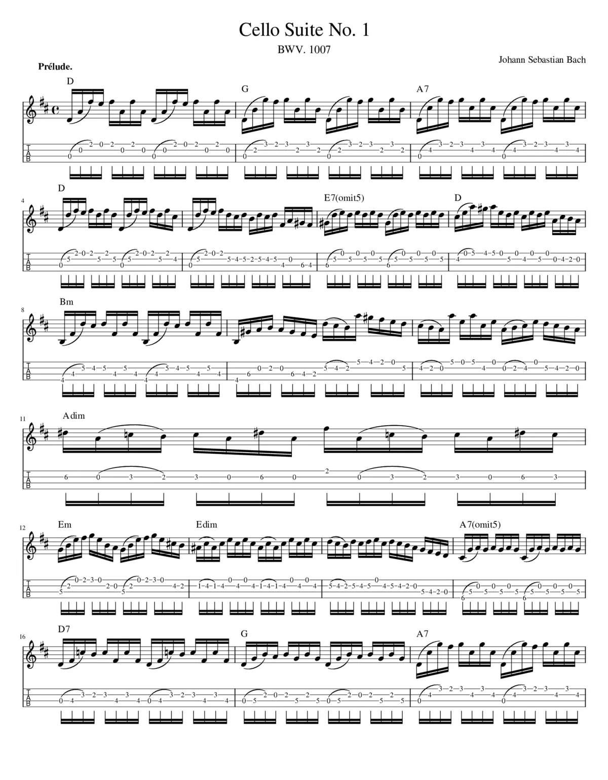 Cello Suite No.1 in G major BWV 1007 - Page 1