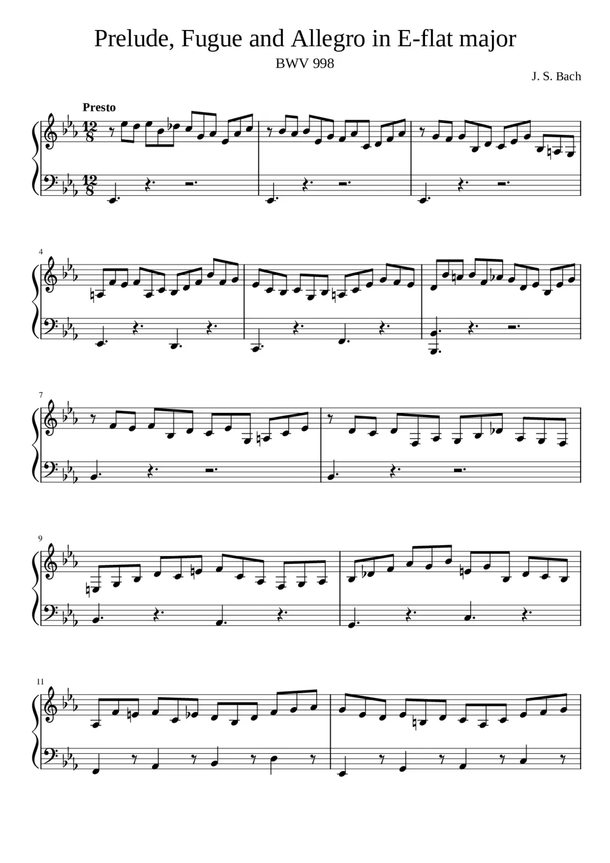 Prelude Fugue and Allegro in E-flat major BWV 998 - Page 1