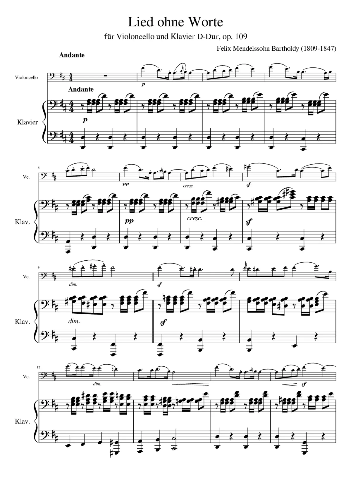 Lied ohne Worte Op.109 - Page 1