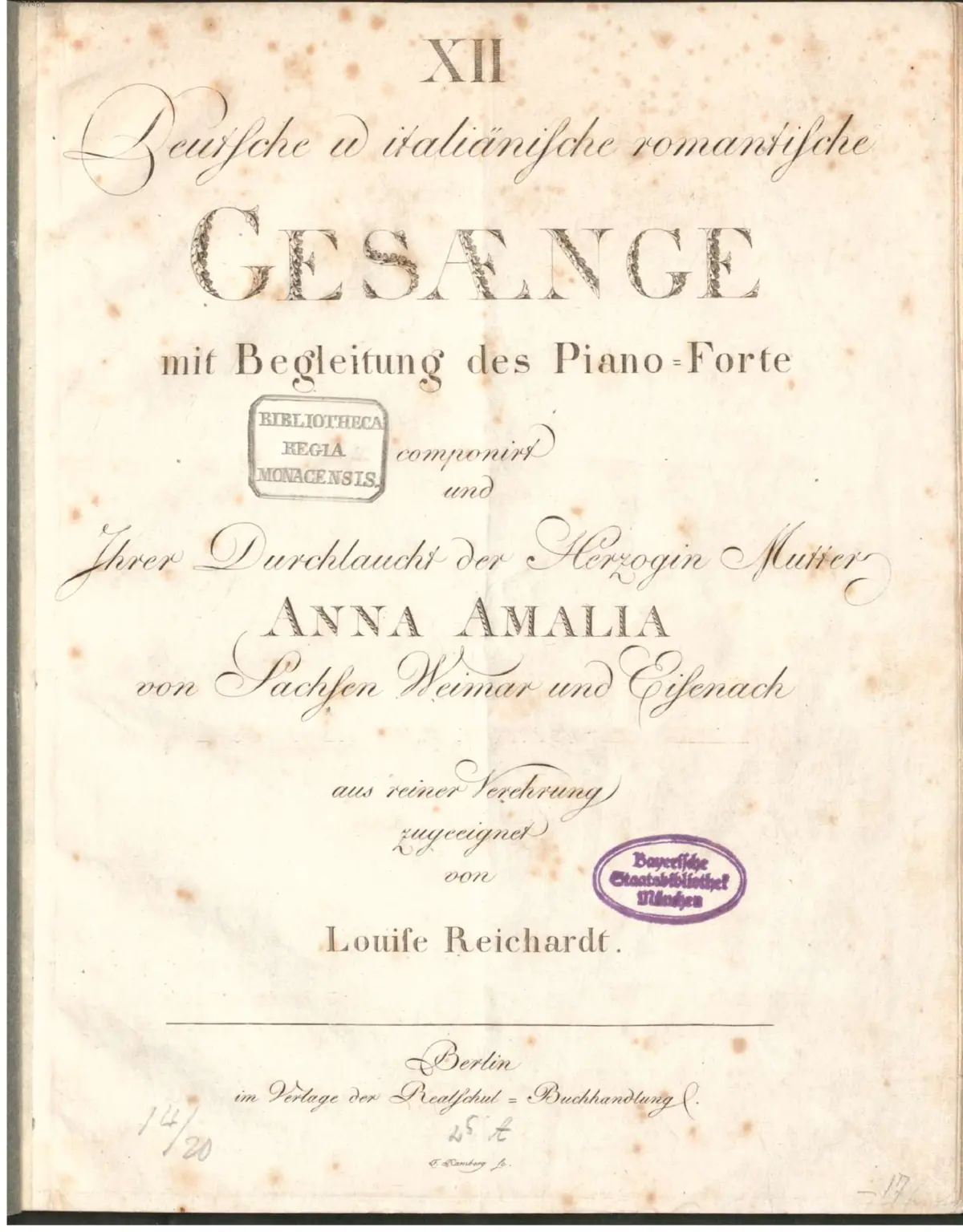 12 Deutsche und Italiänische Romantische Gesänge - Page 1