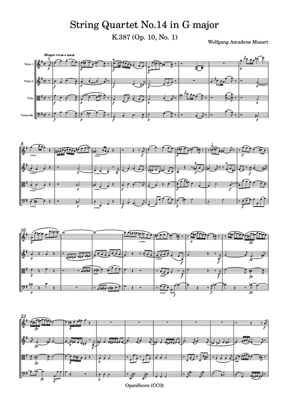 String Quartet No.14 in G major, K.387 (Op. 10, No. 1) - Page 1