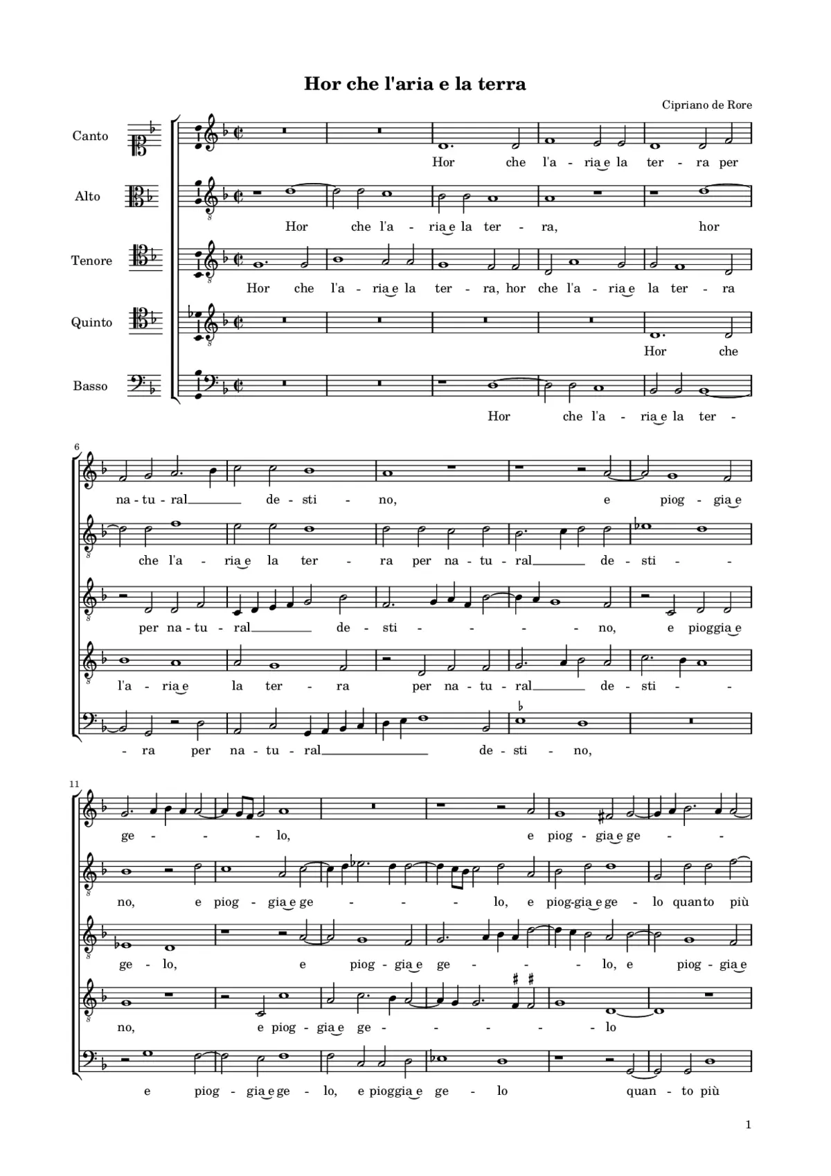 Hor che'l aria / Sol nel mio petto - Page 1