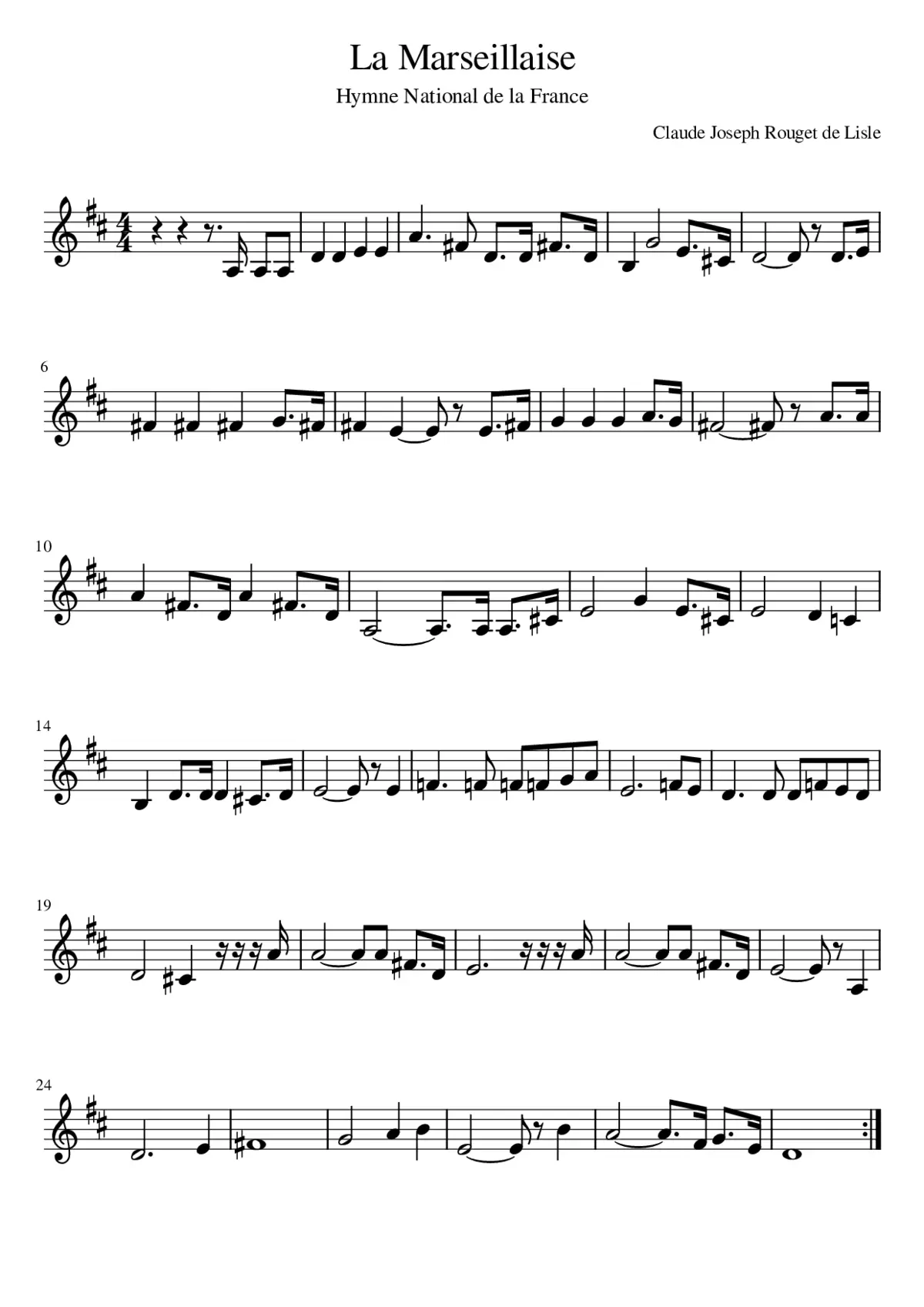 La Marseillaise En Ré Majeur Pour Trompette Si Bémol - Page 1
