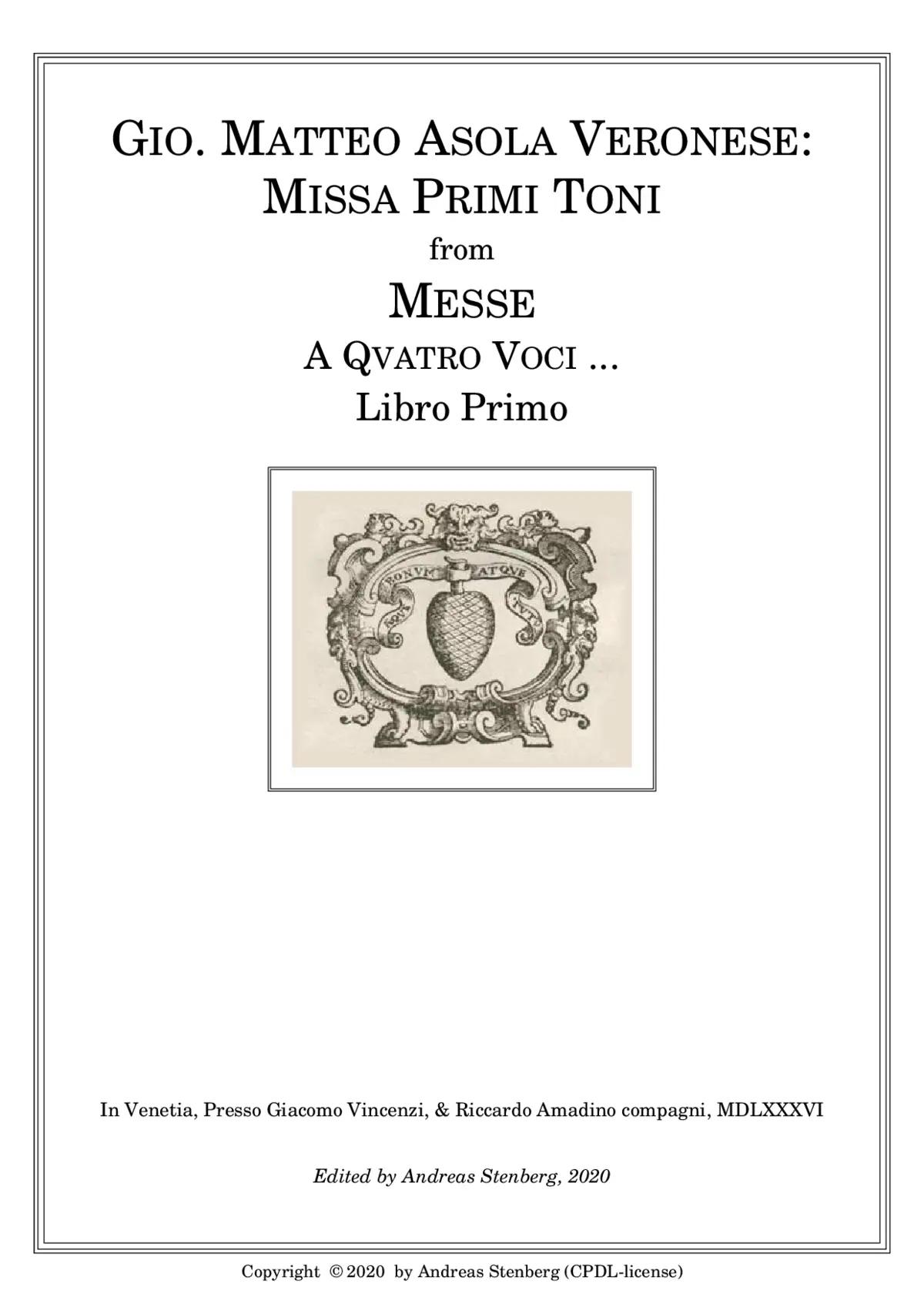 Missa in Primi Toni (à quatro voci) - Page 1