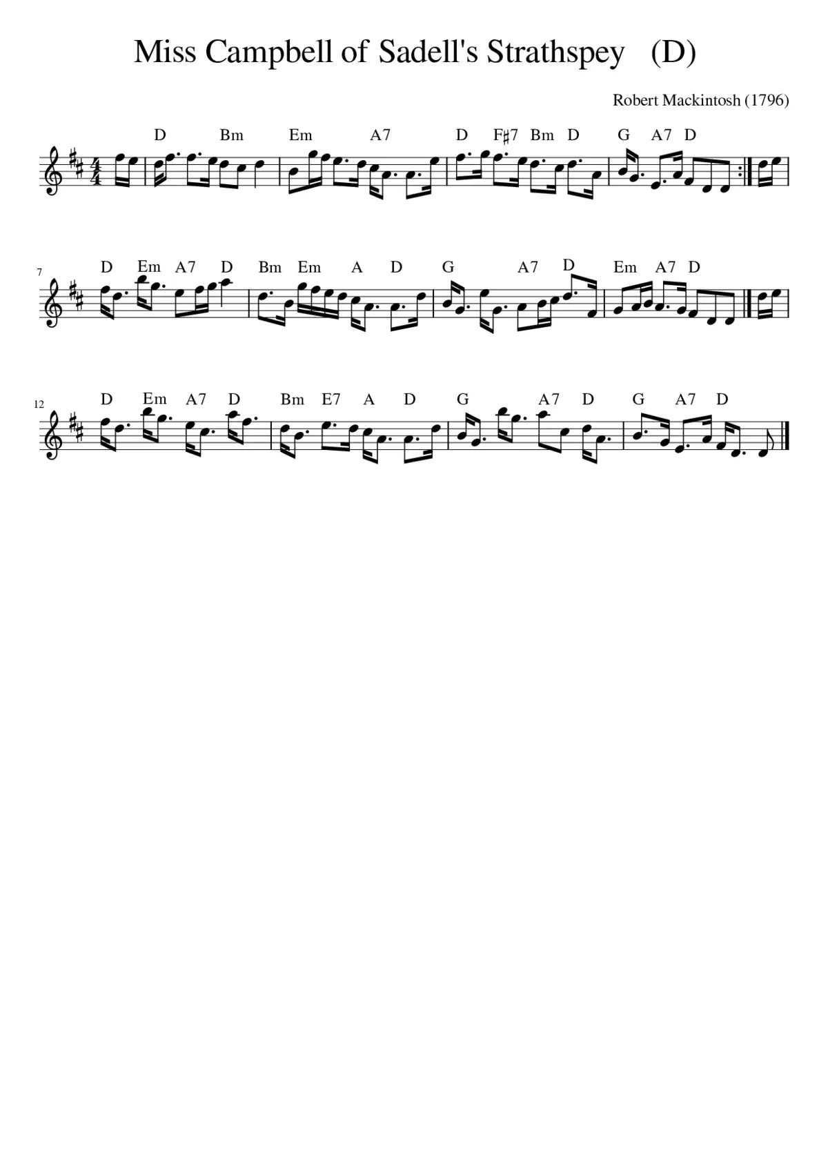 Miss Campbell of Sadell's Strathspey (D) - Page 1