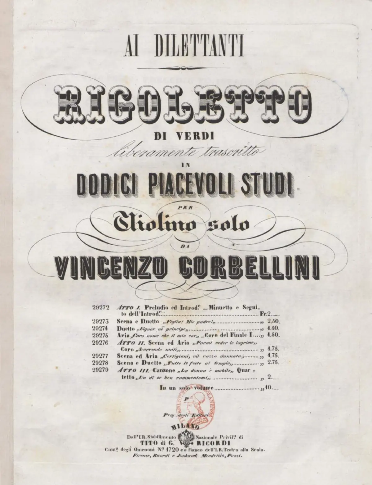 12 Studies for Violin Solo after Verdi's 'Rigoletto' - Page 1