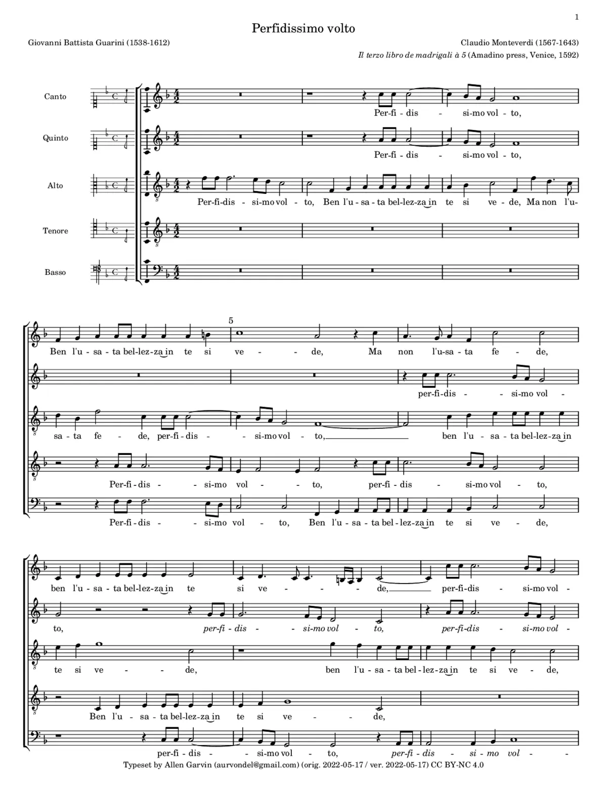 Perfidissimo volto ben lusata bellezza - Page 1